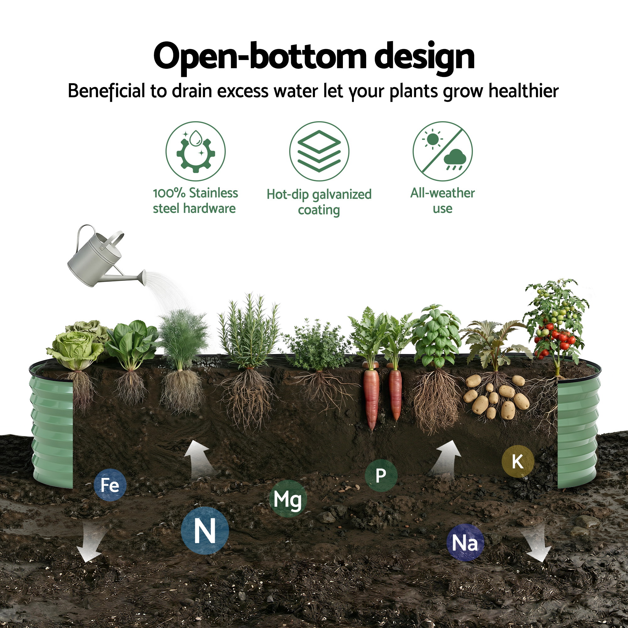 Green Fingers Oval Raised Garden Bed Galvanised Planter Box Rust Resistant 240x60x45cm Green - Image 8