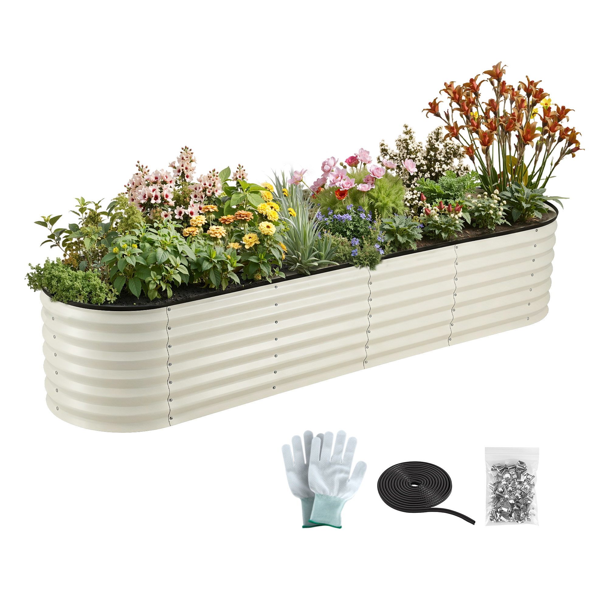 Green Fingers Oval Raised Garden Bed Galvanised Planter Box Rust Resistant 240x60x45cm White - Image 1