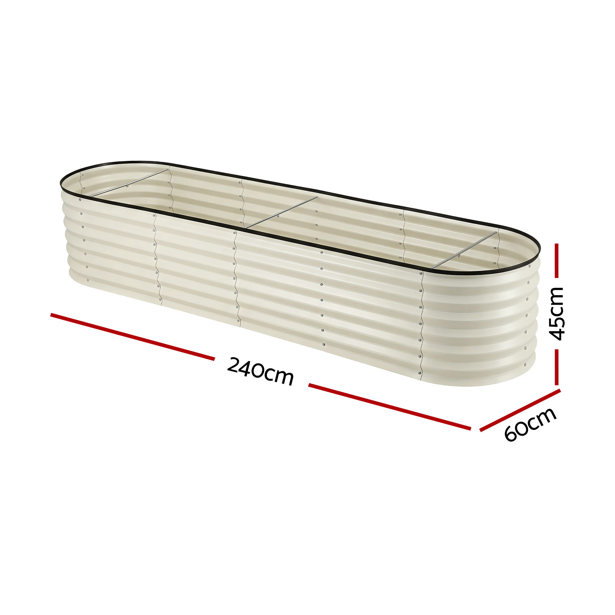 Green Fingers Oval Raised Garden Bed Galvanised Planter Box Rust Resistant 240x60x45cm White - Image 2
