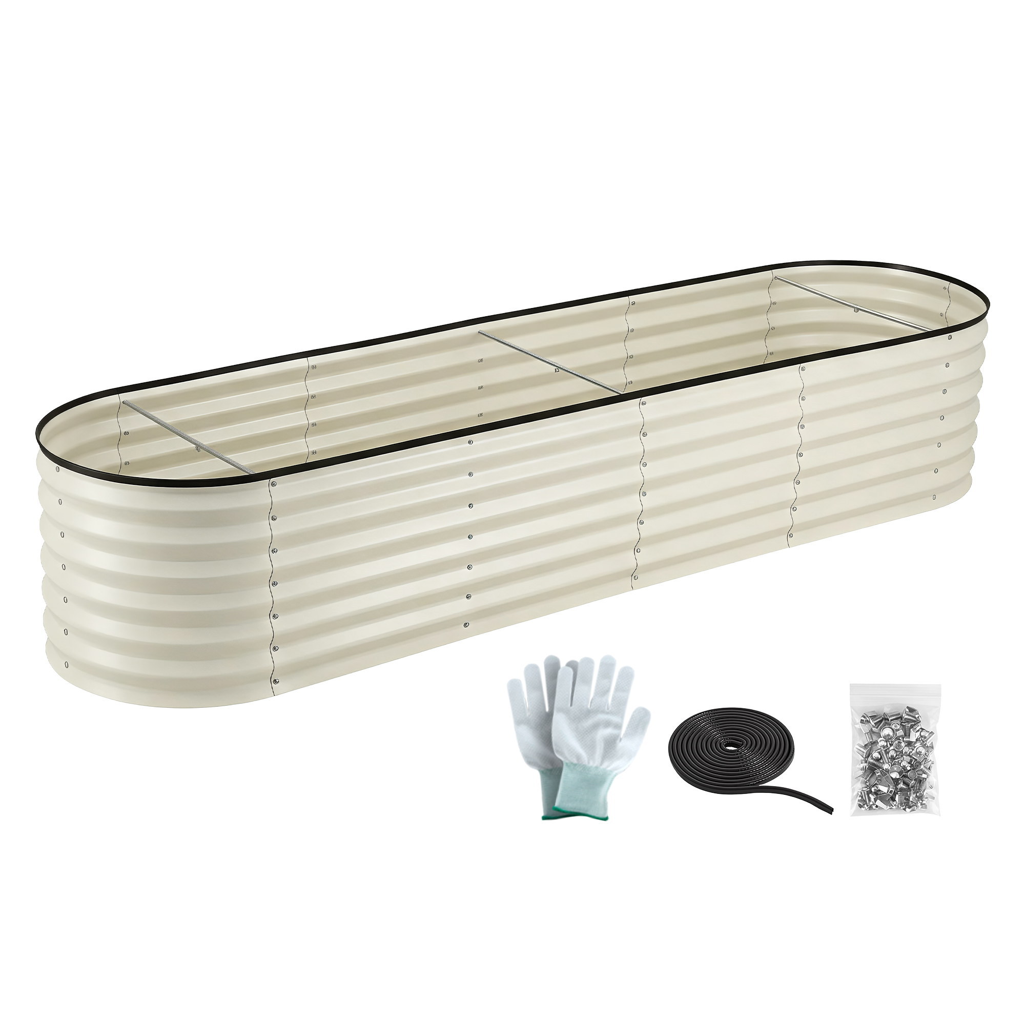 Green Fingers Oval Raised Garden Bed Galvanised Planter Box Rust Resistant 240x60x45cm White - Image 3