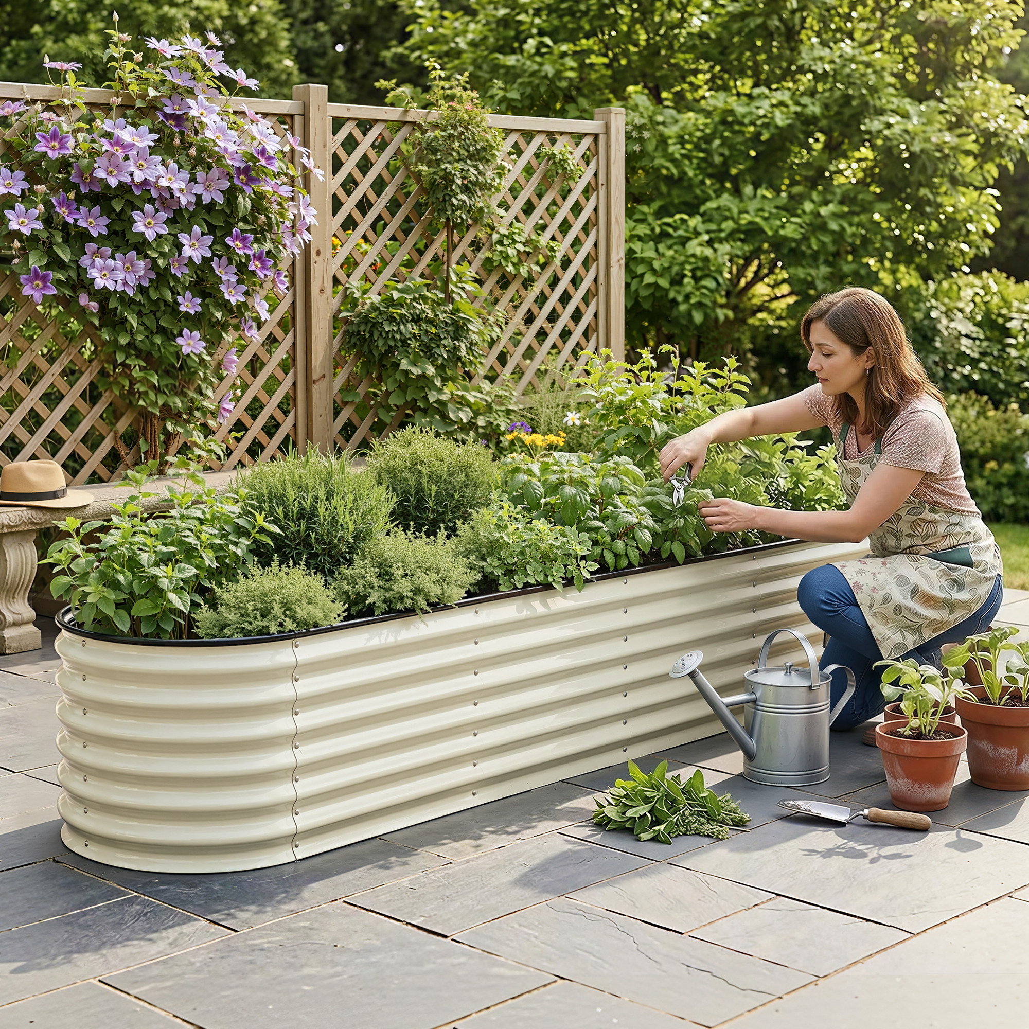Green Fingers Oval Raised Garden Bed Galvanised Planter Box Rust Resistant 240x60x45cm White - Image 5