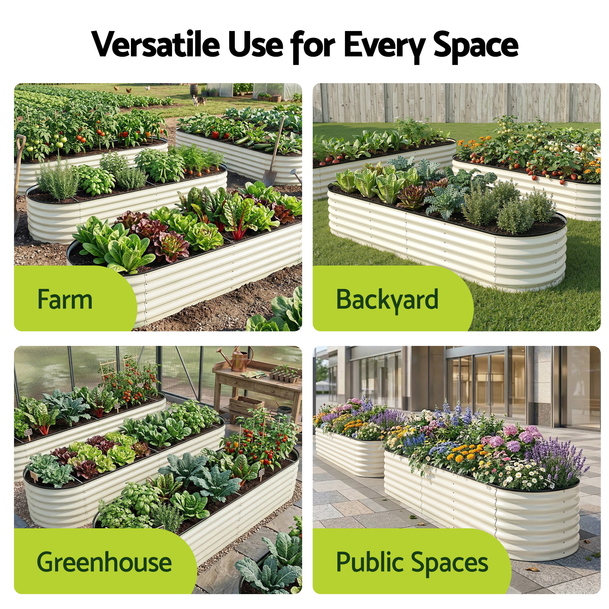 Green Fingers Oval Raised Garden Bed Galvanised Planter Box Rust Resistant 240x60x45cm White - Image 6