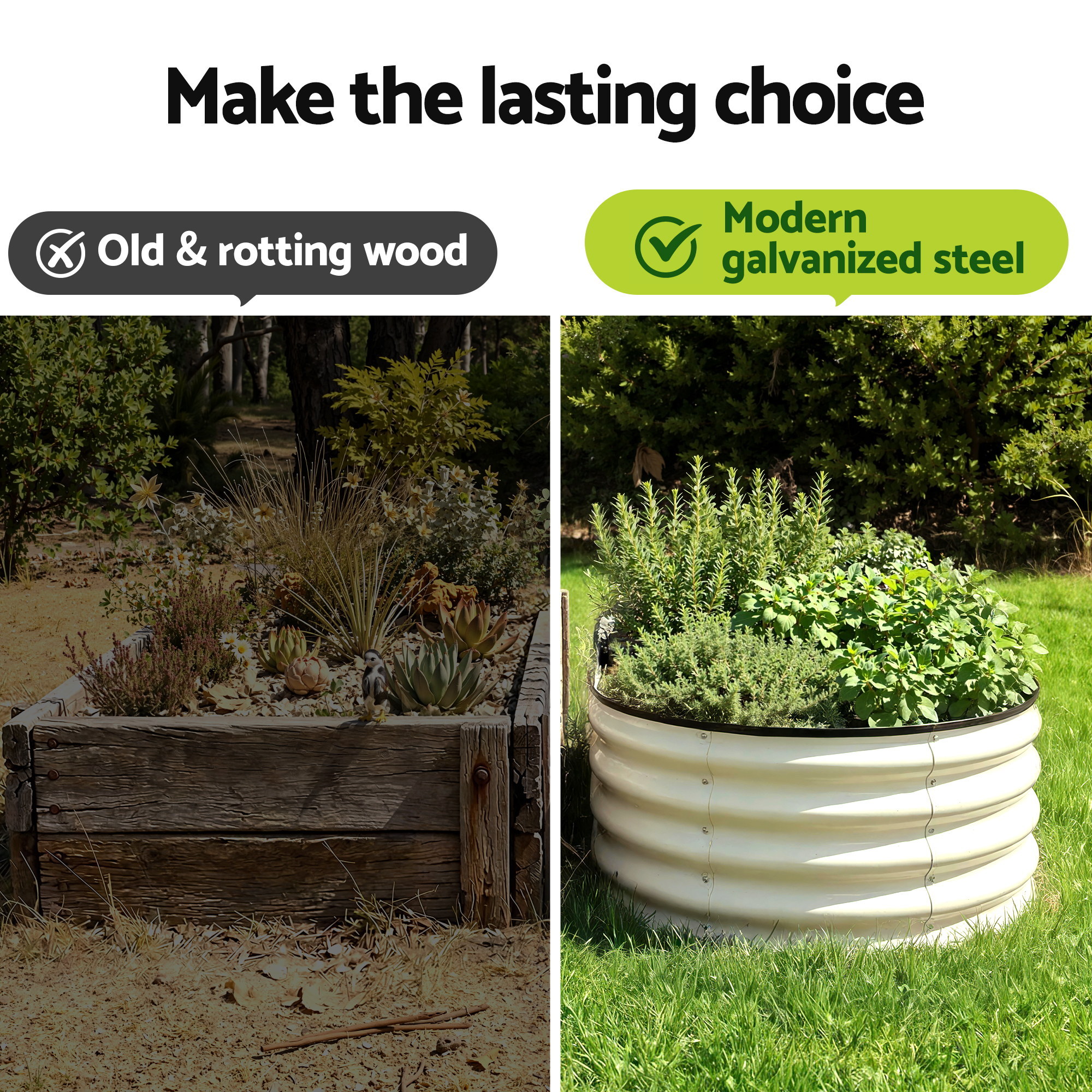 Green Fingers Oval Raised Garden Bed Galvanised Planter Box Rust Resistant 240x60x45cm White - Image 7