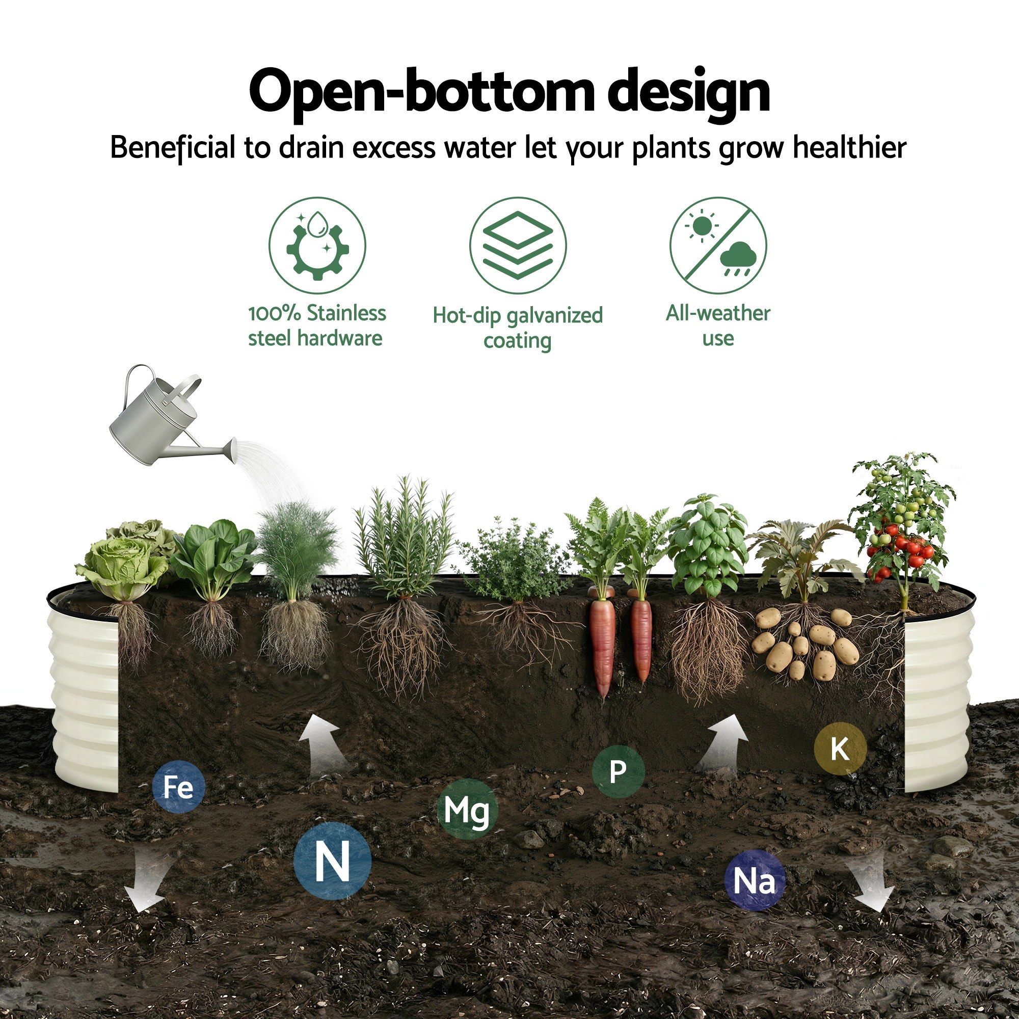 Green Fingers Oval Raised Garden Bed Galvanised Planter Box Rust Resistant 240x60x45cm White - Image 8