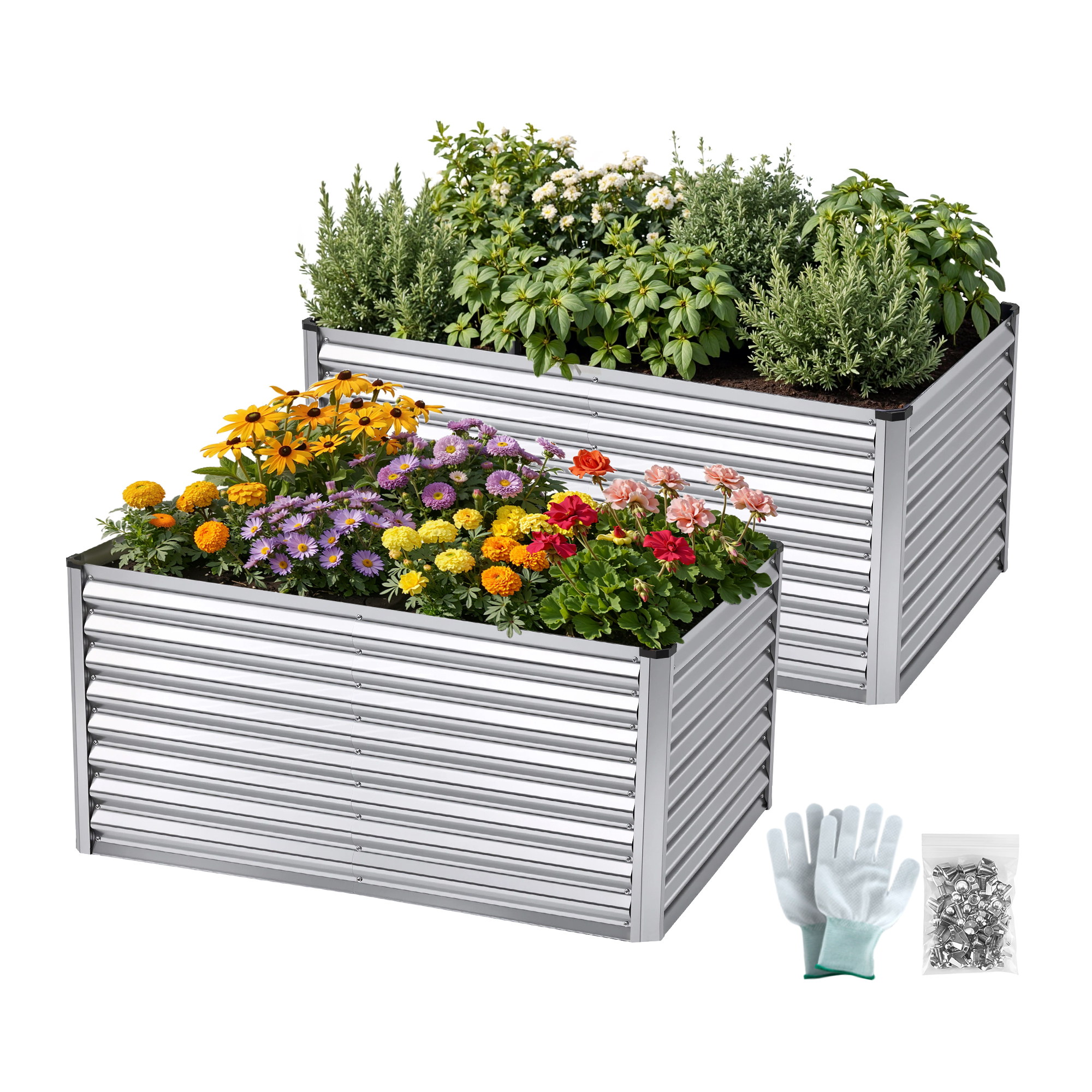 Green Fingers Raised Garden Bed 2 in 1 Modular Galvanised Planter Box Rust Resistant 240x80x60cm - Image 1