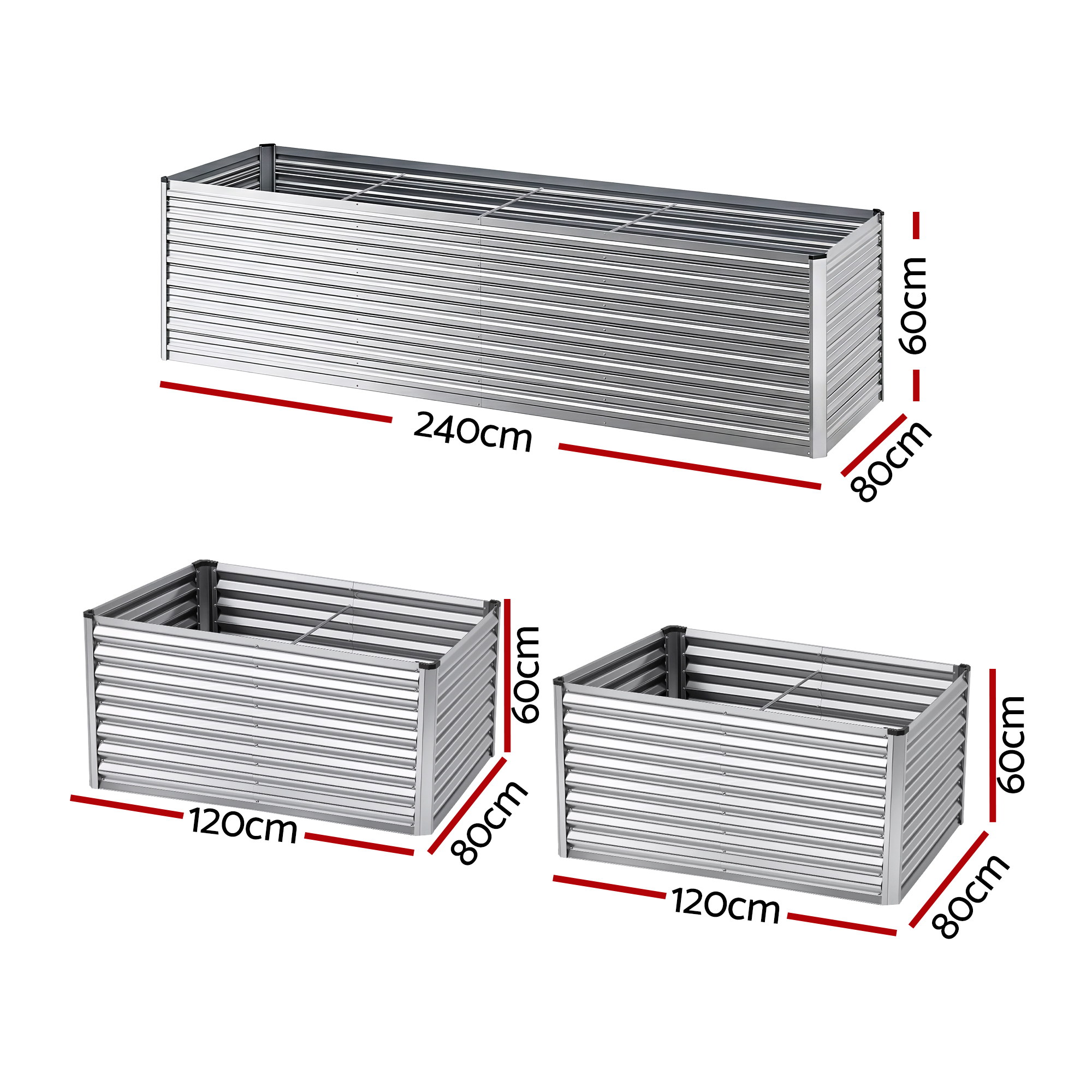Green Fingers Raised Garden Bed 2 in 1 Modular Galvanised Planter Box Rust Resistant 240x80x60cm - Image 2
