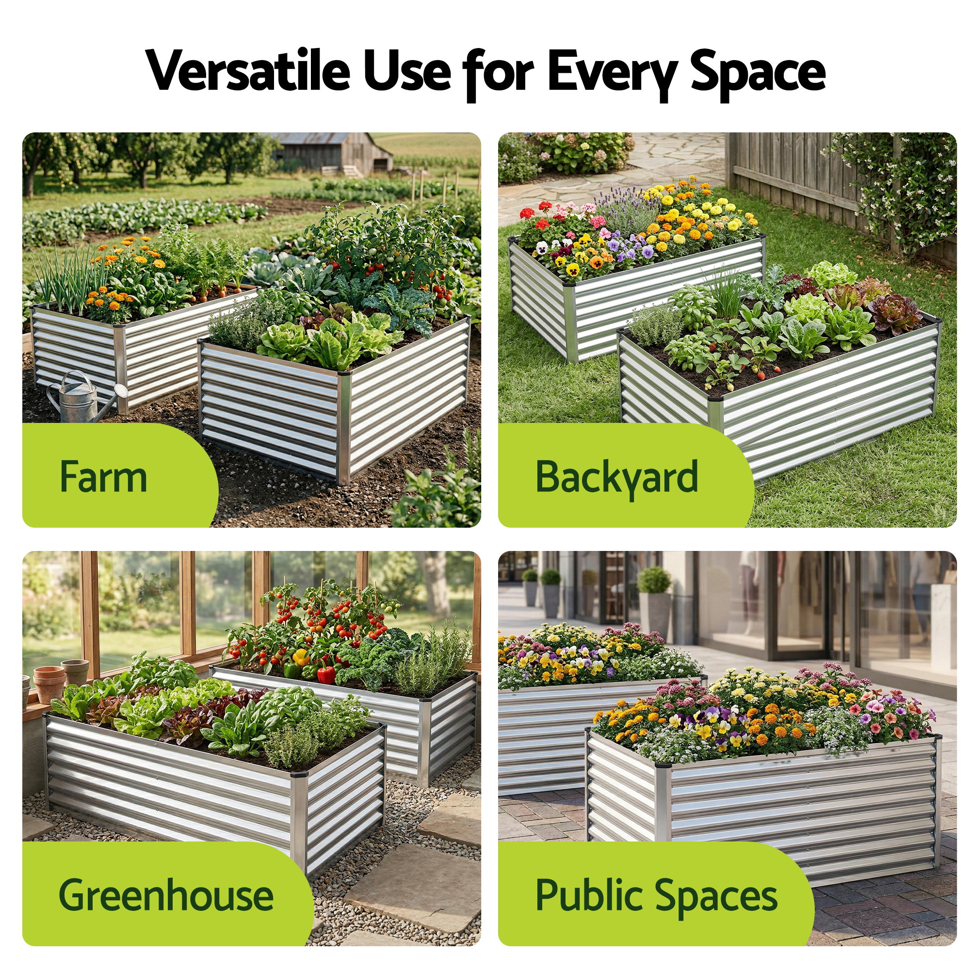 Green Fingers Raised Garden Bed 2 in 1 Modular Galvanised Planter Box Rust Resistant 240x80x60cm - Image 6
