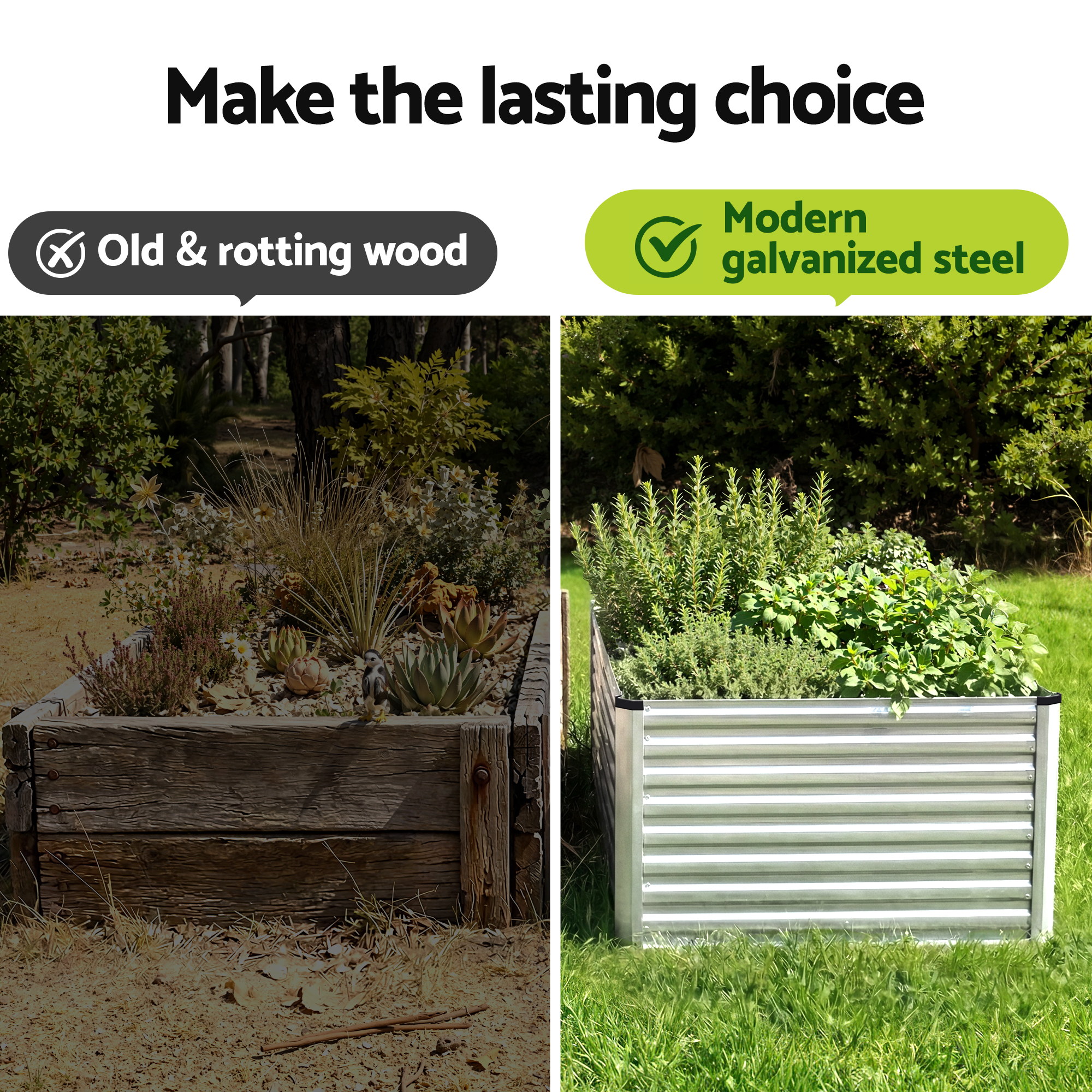 Green Fingers Raised Garden Bed 2 in 1 Modular Galvanised Planter Box Rust Resistant 240x80x60cm - Image 7