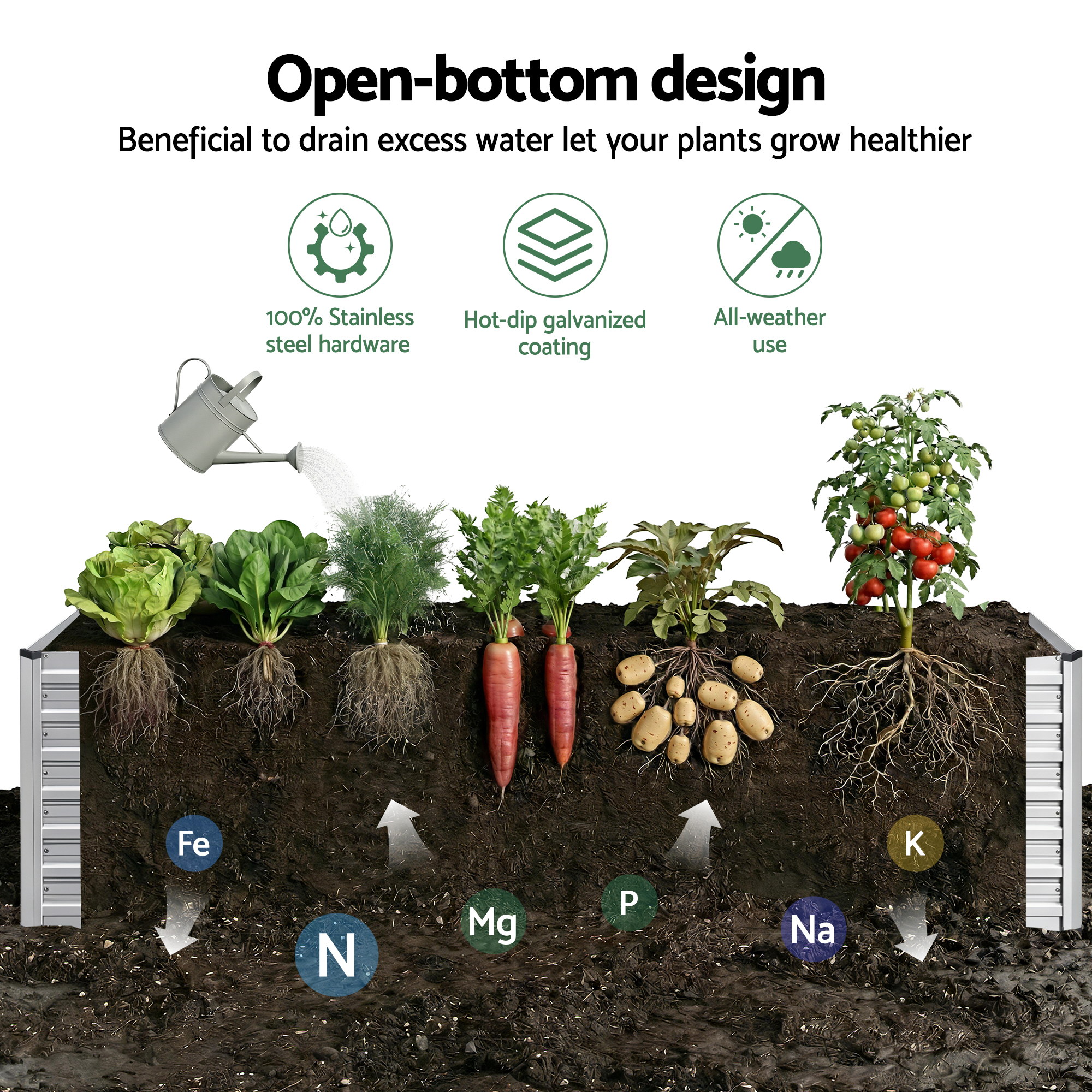 Green Fingers Raised Garden Bed 2 in 1 Modular Galvanised Planter Box Rust Resistant 240x80x60cm - Image 8
