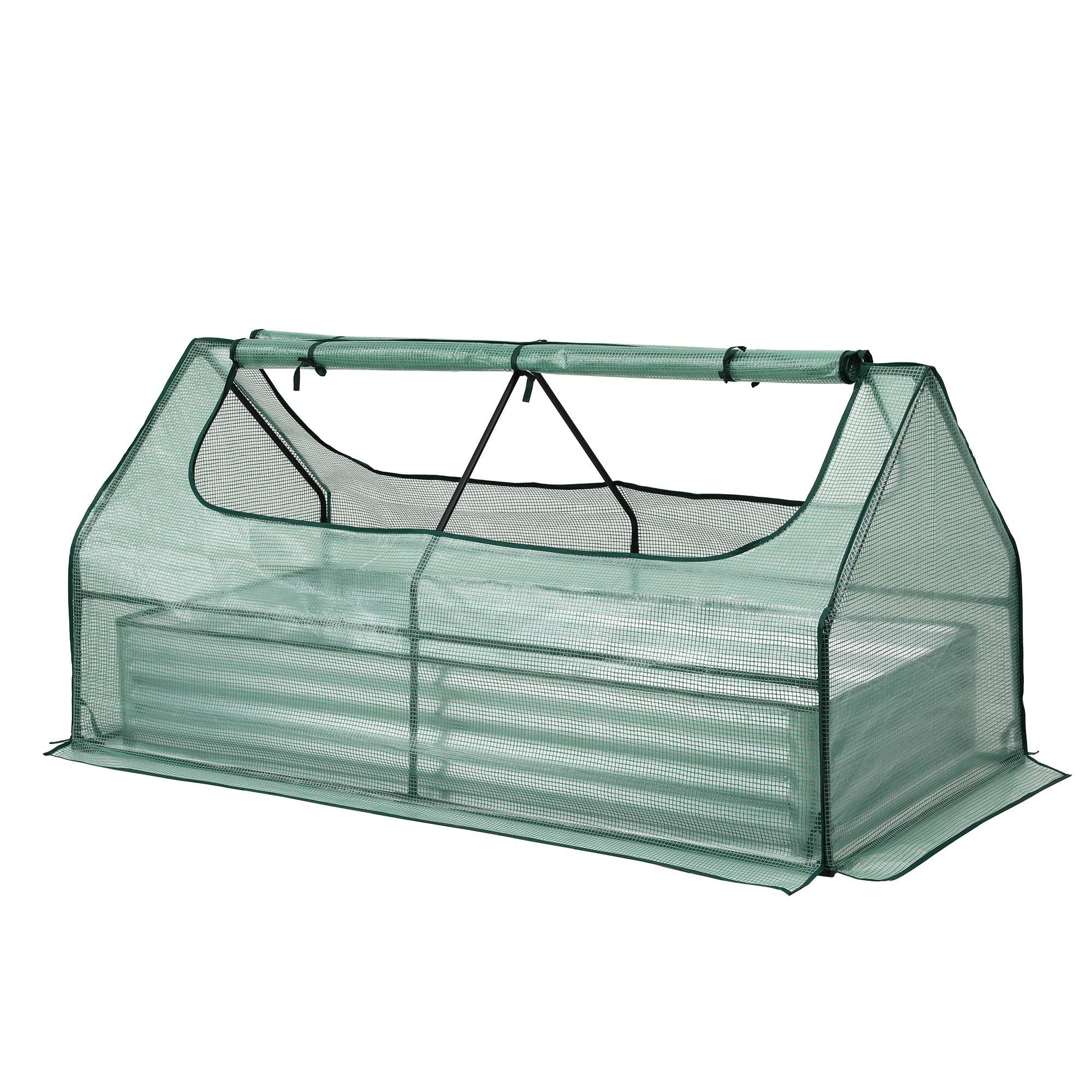 Green Fingers Raised Garden Bed with Greenhouse 3 in 1 Galvanised Planter Box Kit - Image 1