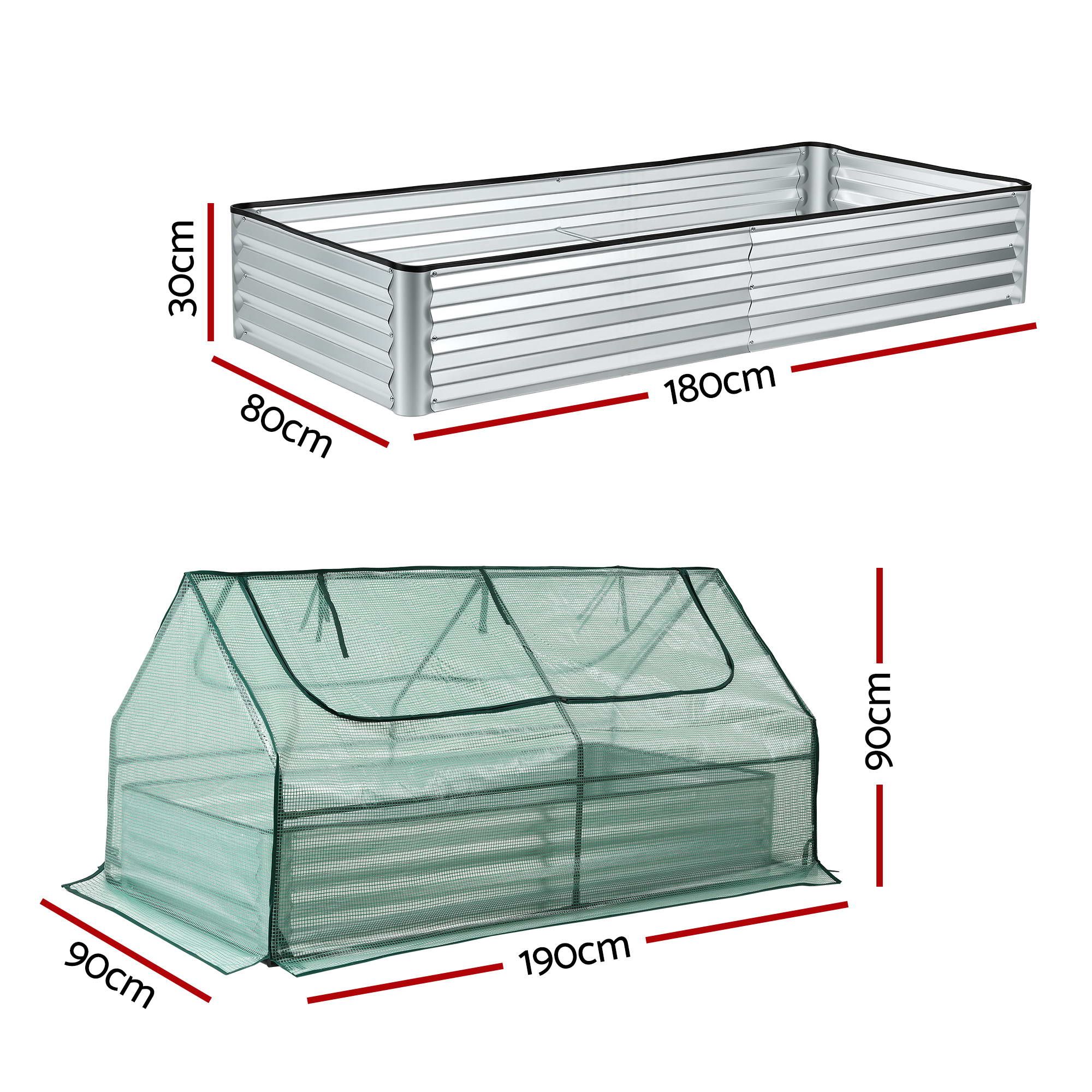 Green Fingers Raised Garden Bed with Greenhouse 3 in 1 Galvanised Planter Box Kit - Image 2