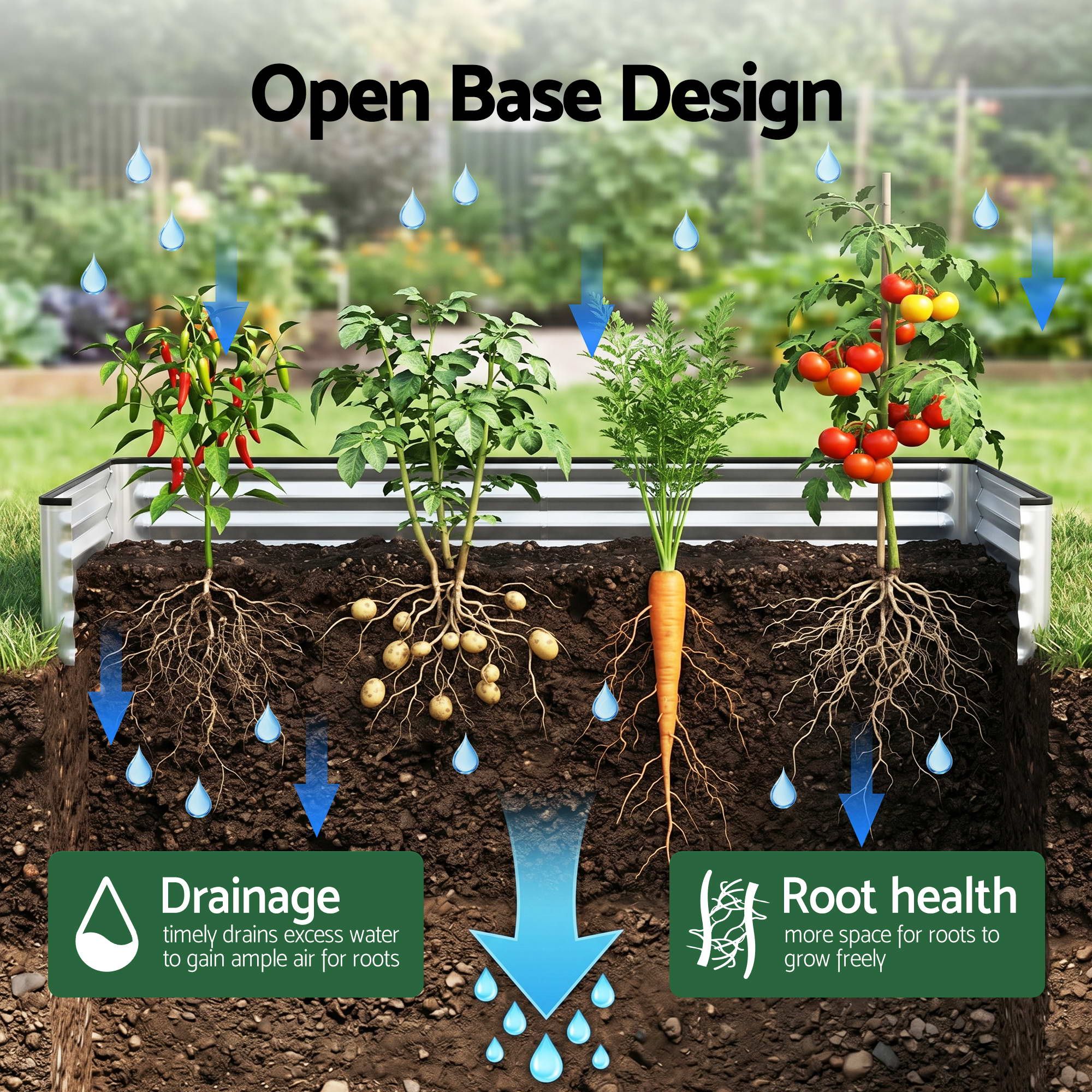 Green Fingers Raised Garden Bed with Greenhouse 3 in 1 Galvanised Planter Box Kit - Image 4
