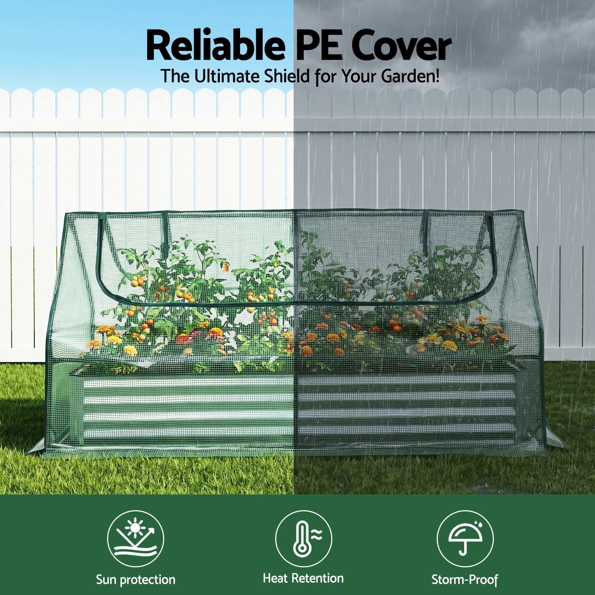 Green Fingers Raised Garden Bed with Greenhouse 3 in 1 Galvanised Planter Box Kit - Image 5