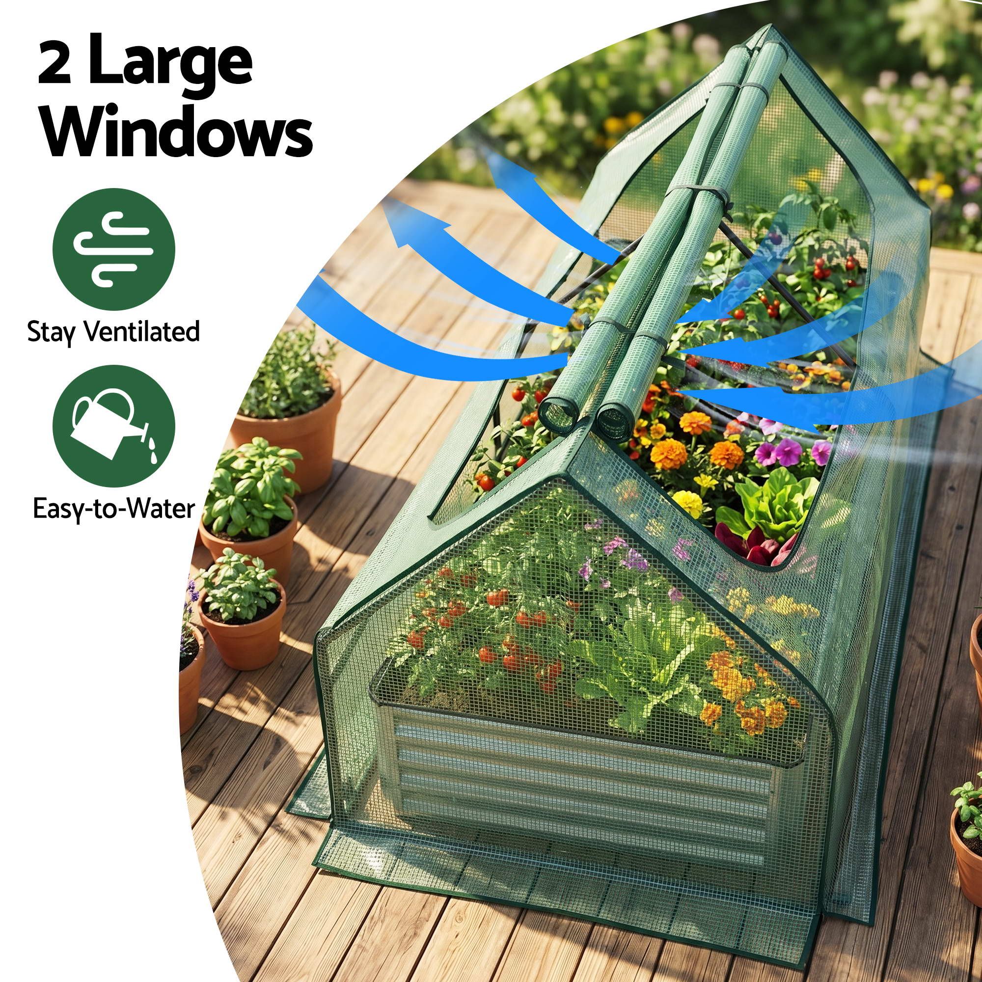 Green Fingers Raised Garden Bed with Greenhouse 3 in 1 Galvanised Planter Box Kit - Image 6
