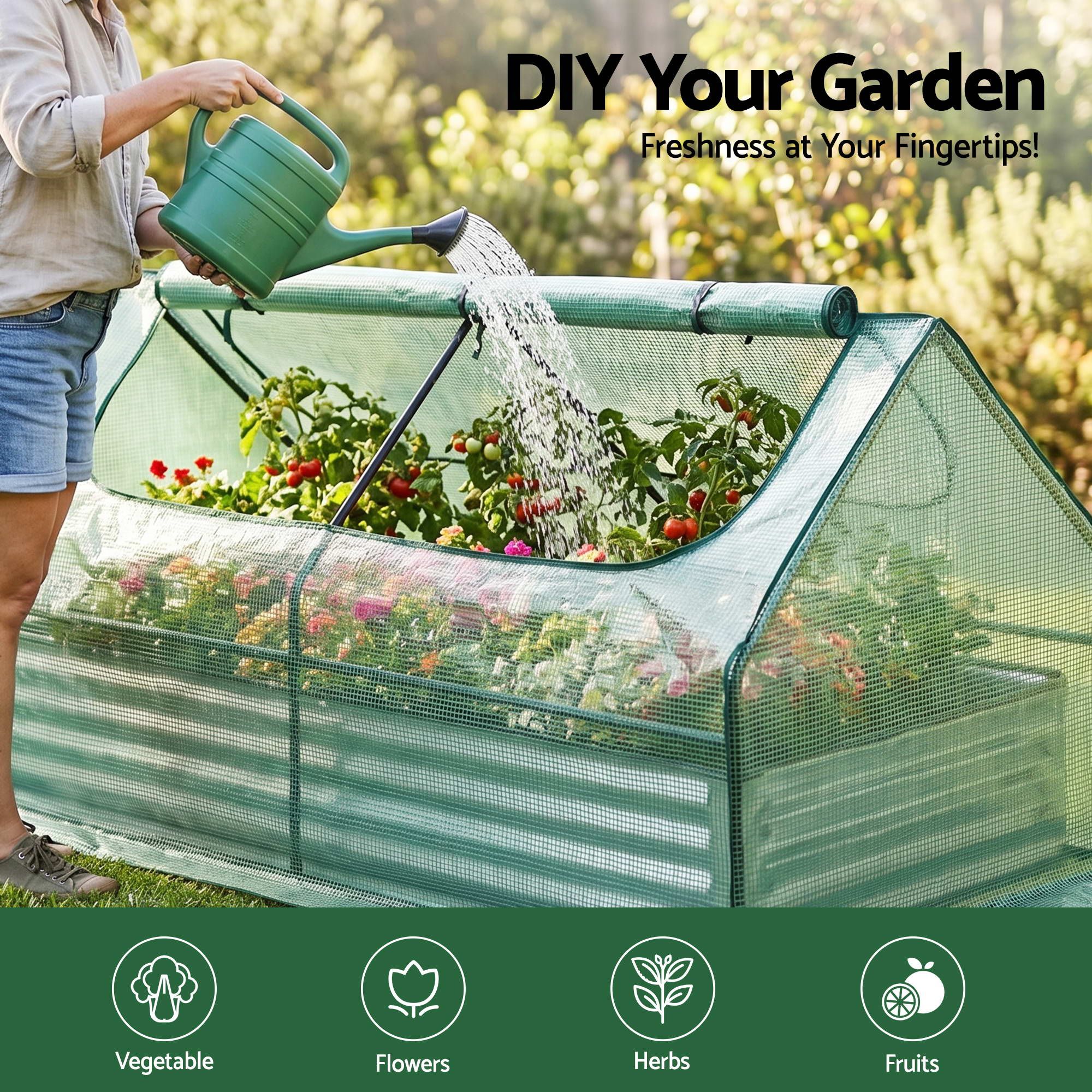 Green Fingers Raised Garden Bed with Greenhouse 3 in 1 Galvanised Planter Box Kit - Image 8