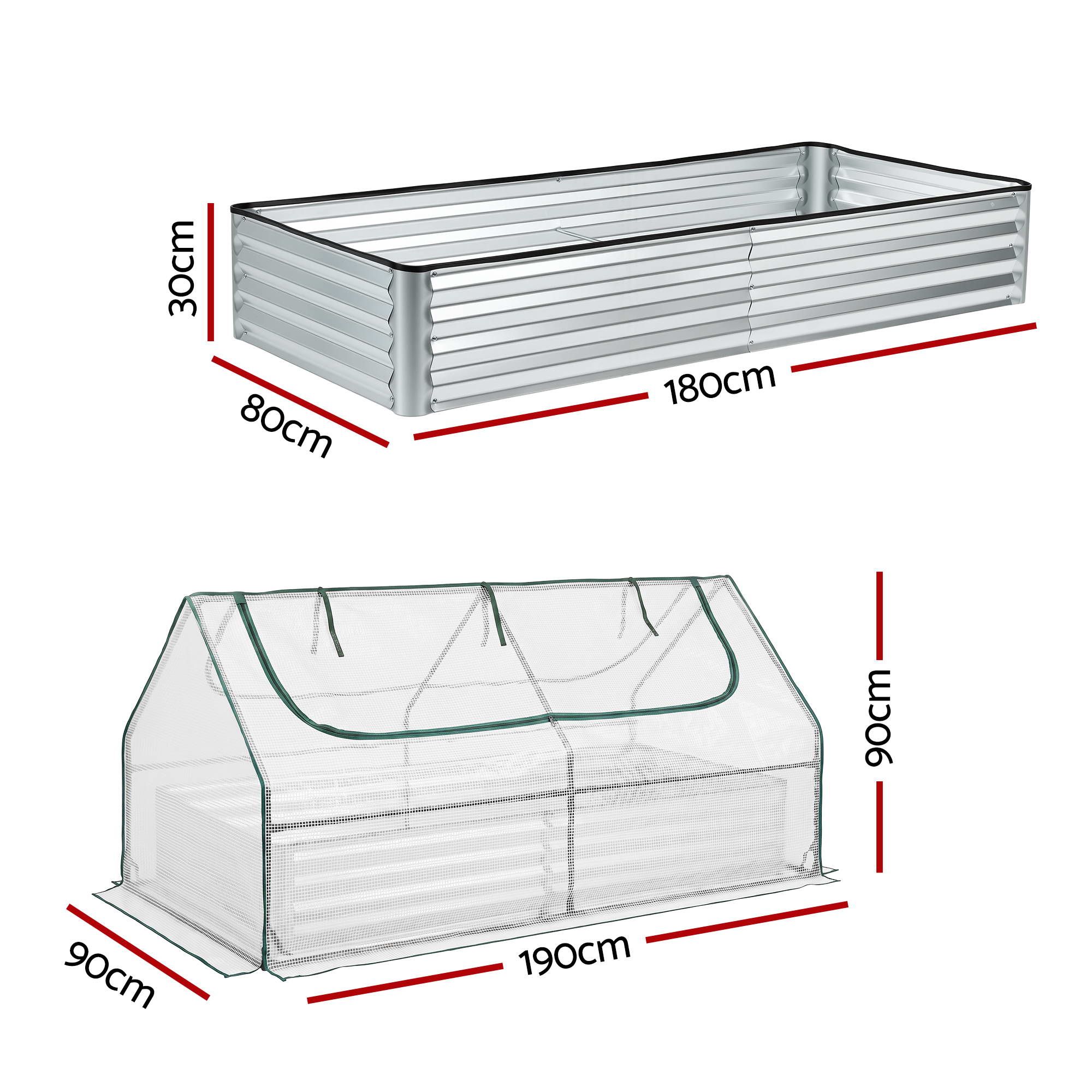 Green Fingers 3 in 1 Raised Garden Bed with Greenhouse Galvanised Planter Box Kit - Image 2