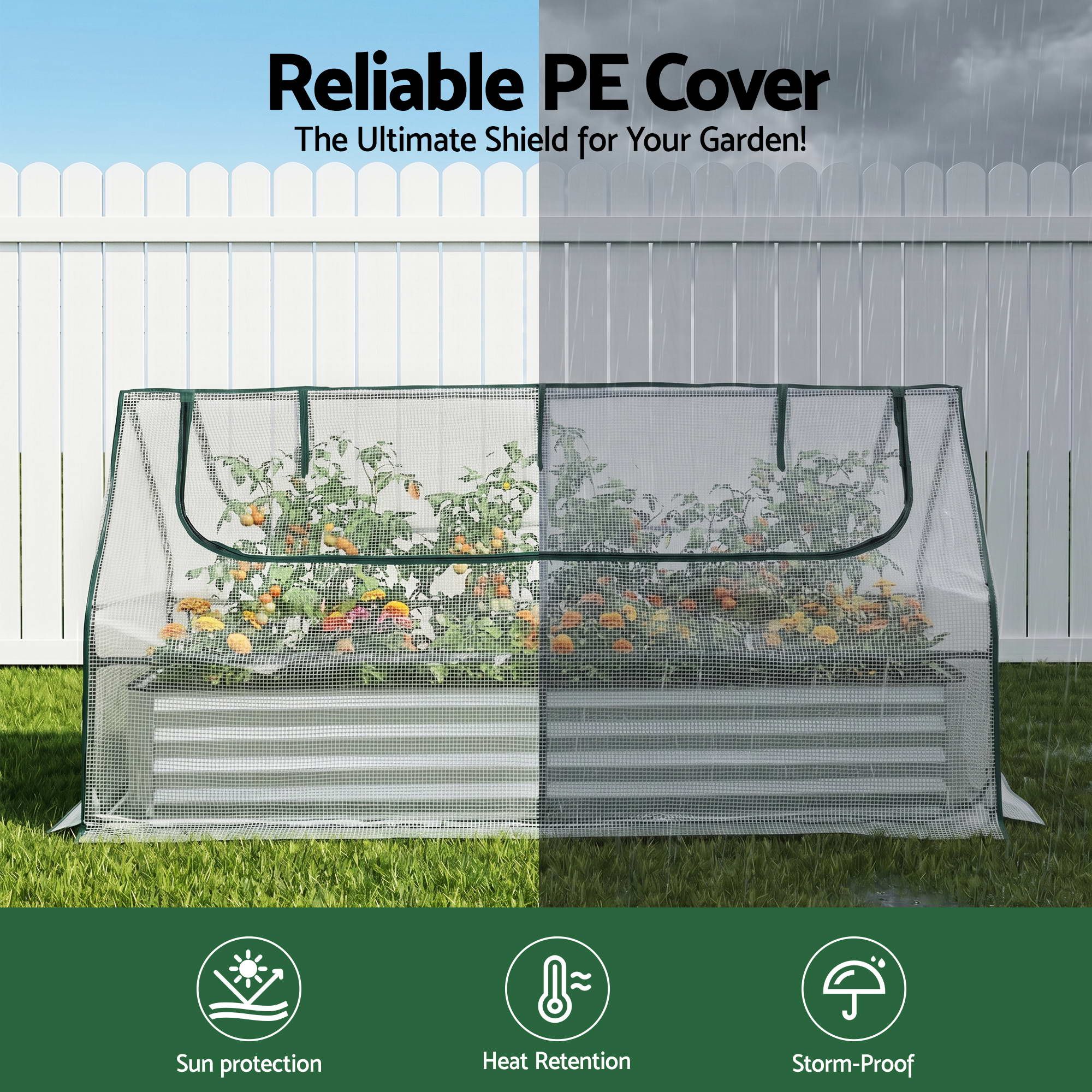 Green Fingers 3 in 1 Raised Garden Bed with Greenhouse Galvanised Planter Box Kit - Image 5