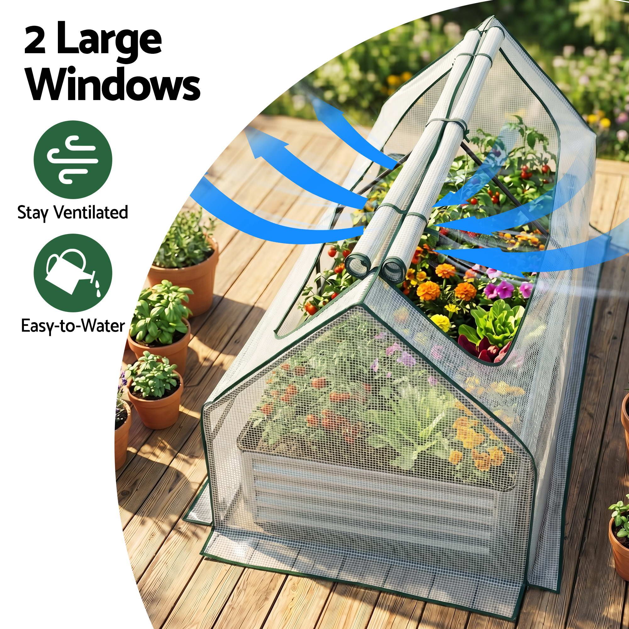 Green Fingers 3 in 1 Raised Garden Bed with Greenhouse Galvanised Planter Box Kit - Image 6