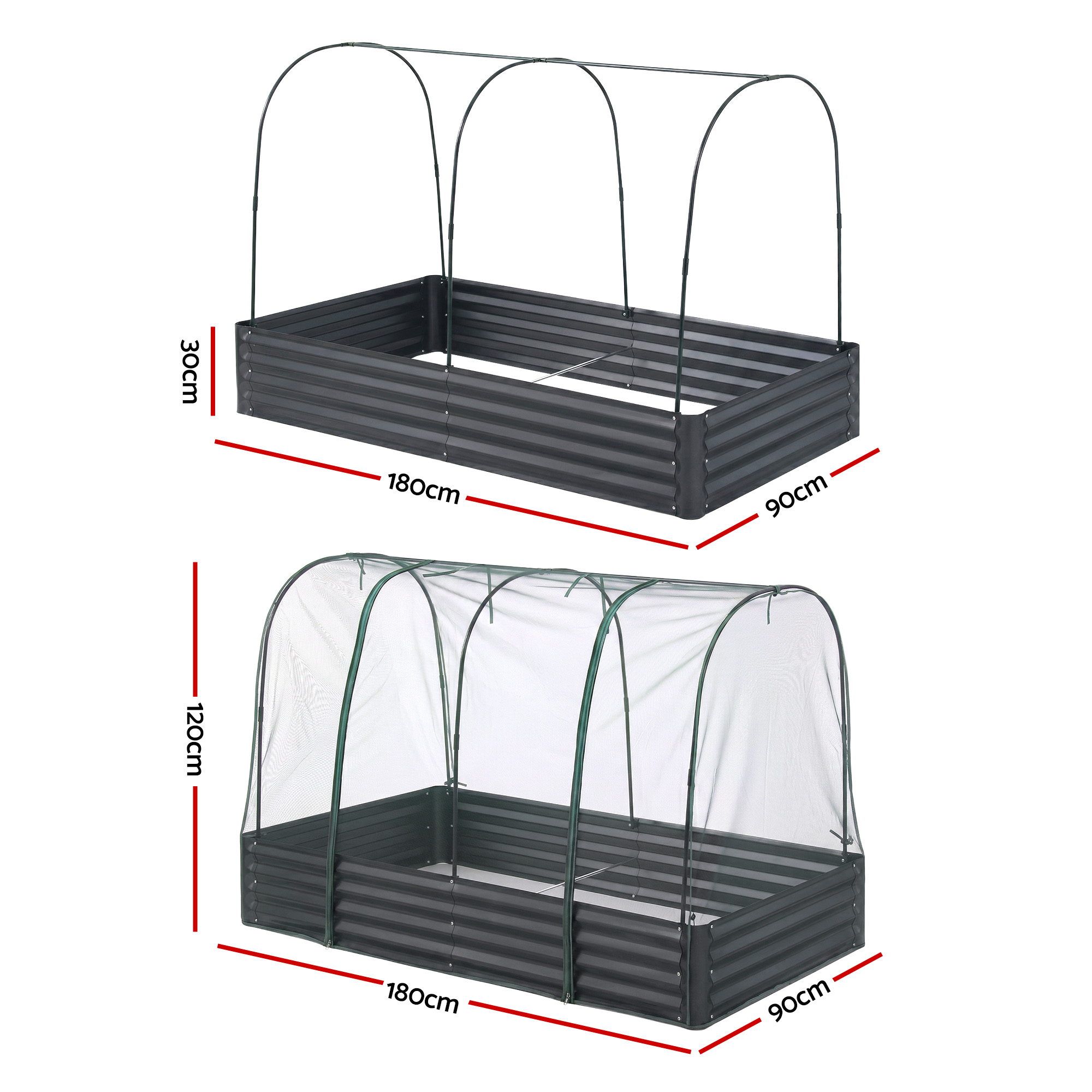 Green Fingers Raised Garden Bed with Mesh Netting Galvanised Planter Box Bird Proof 180x90x120cm - Image 2