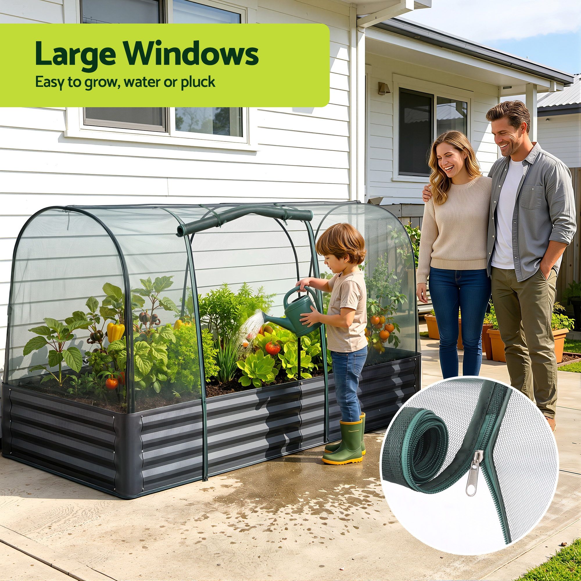 Green Fingers Raised Garden Bed with Mesh Netting Galvanised Planter Box Bird Proof 180x90x120cm - Image 6