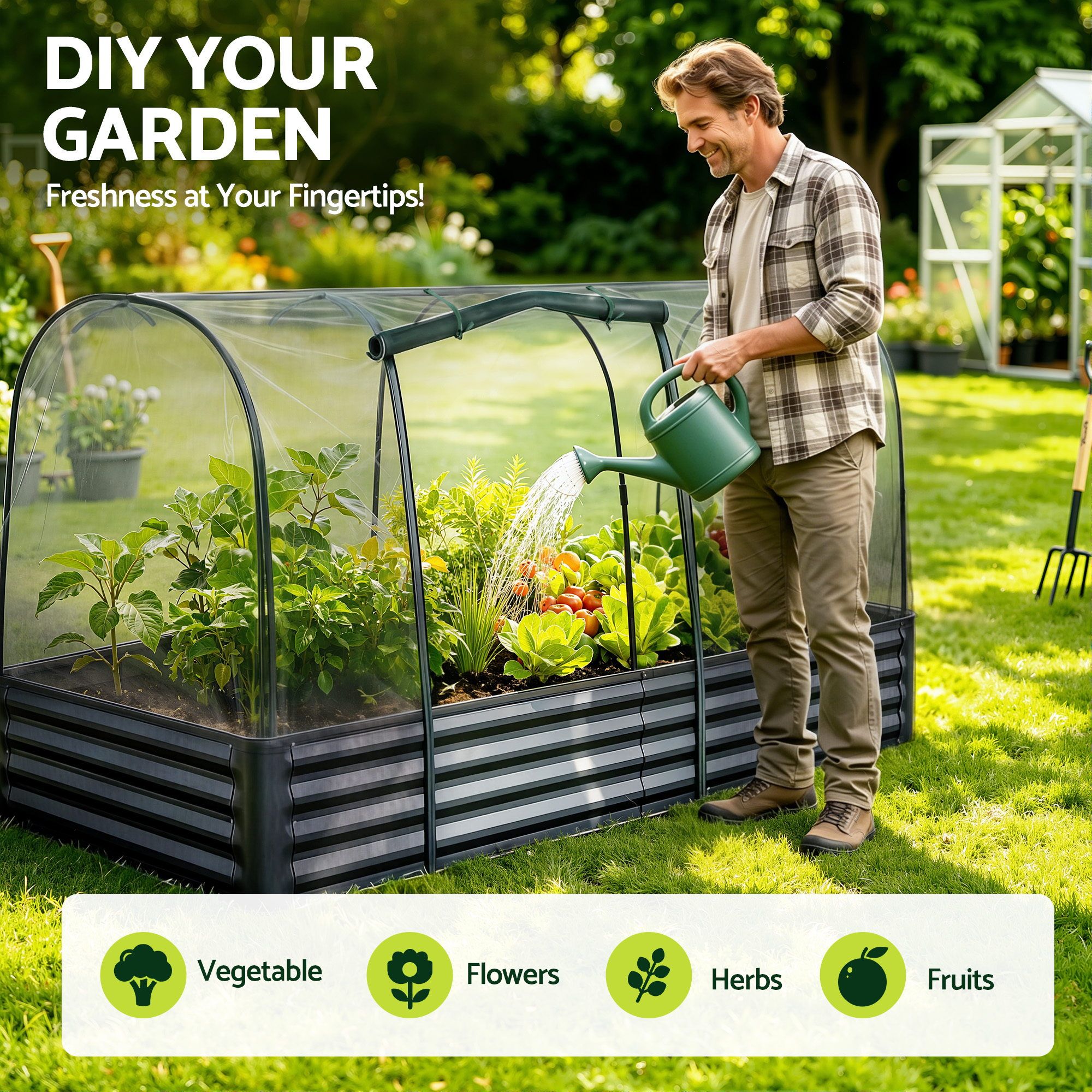 Green Fingers Raised Garden Bed with Mesh Netting Galvanised Planter Box Bird Proof 180x90x120cm - Image 8