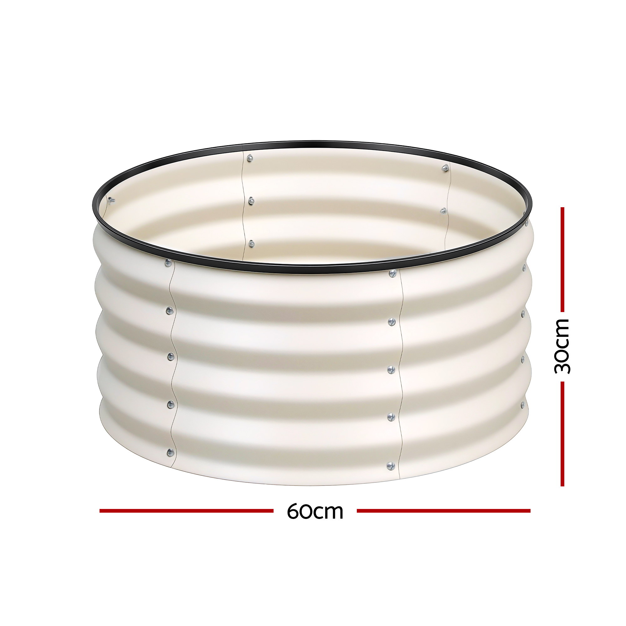 Green Fingers Round Raised Garden Bed 2 Pack Galvanised Planter Box Rust Resistant 60x60x30cm White - Image 2