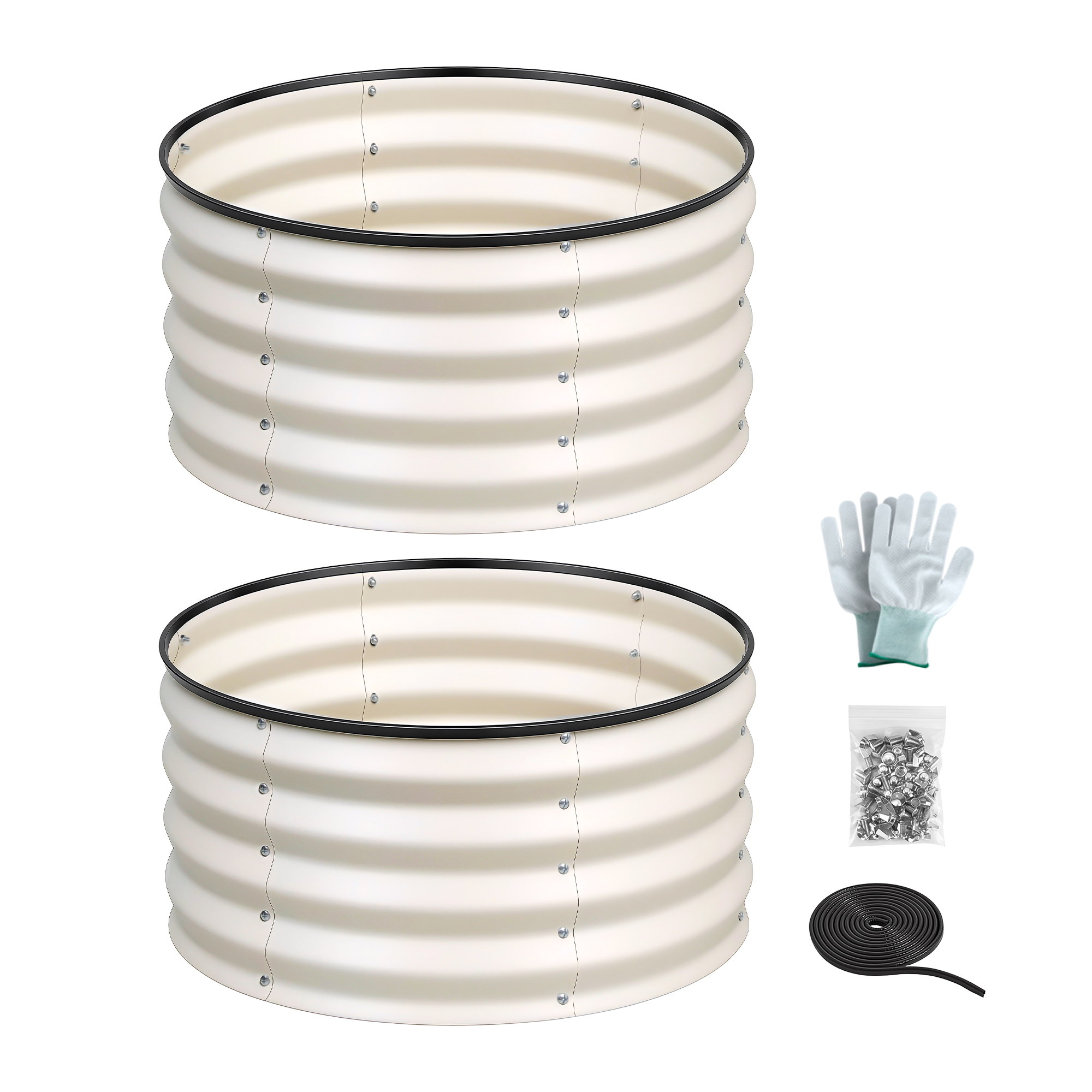 Green Fingers Round Raised Garden Bed 2 Pack Galvanised Planter Box Rust Resistant 60x60x30cm White - Image 3