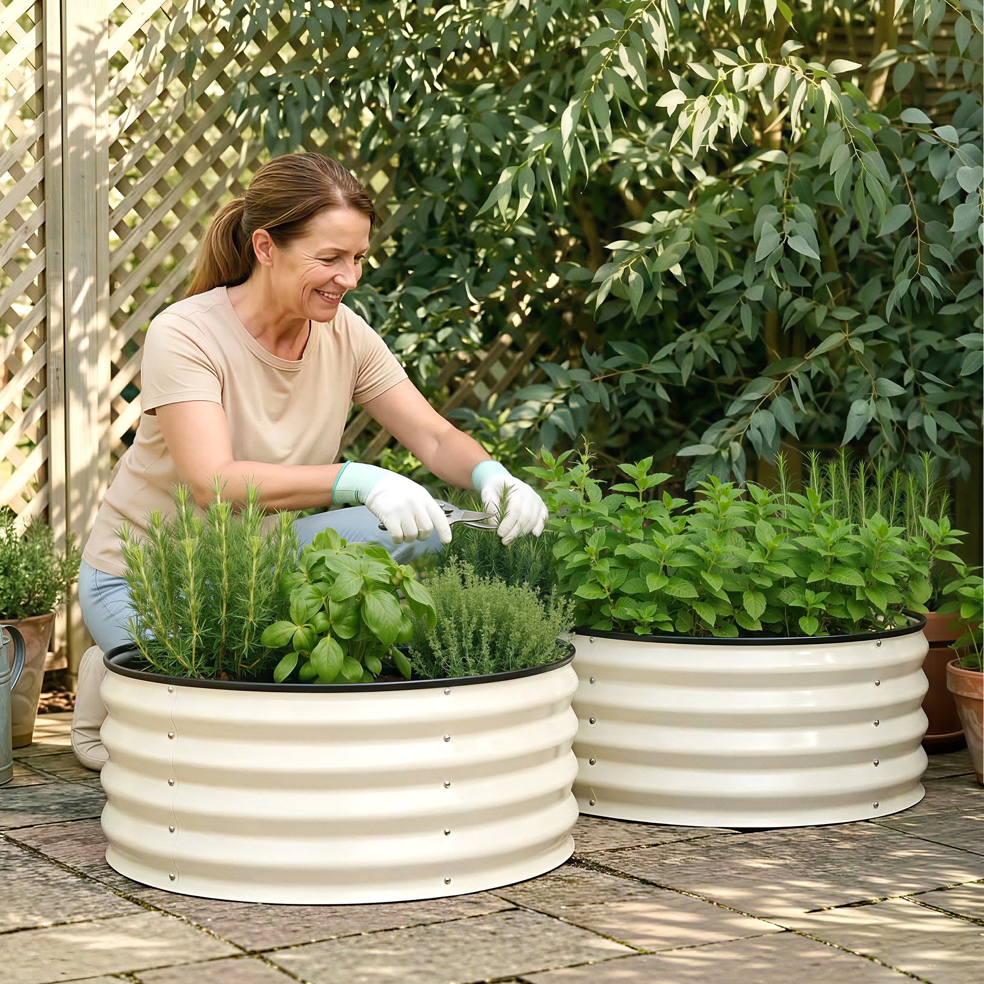 Green Fingers Round Raised Garden Bed 2 Pack Galvanised Planter Box Rust Resistant 60x60x30cm White - Image 5