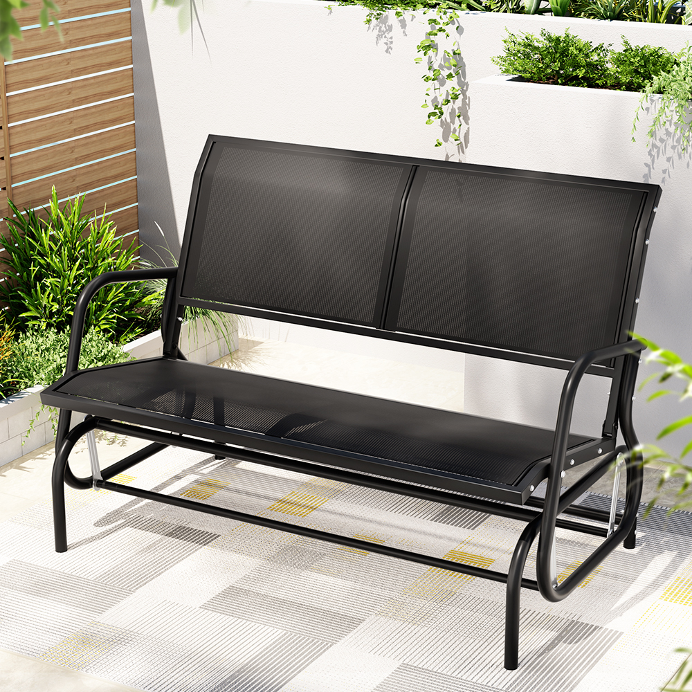 Gardeon Outdoor Garden Bench Seat Swing Glider Rocking 2 Seater Patio Furniture Black - Image 1