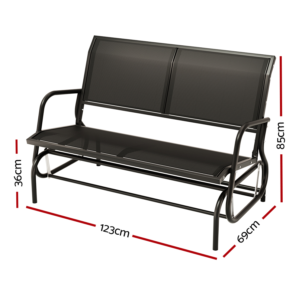 Gardeon Outdoor Garden Bench Seat Swing Glider Rocking 2 Seater Patio Furniture Black - Image 2