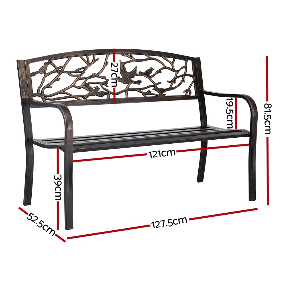 Gardeon Outdoor Bench Seat Garden Steel Outdoor Furniture 3 Seater Park Bronze - Image 3