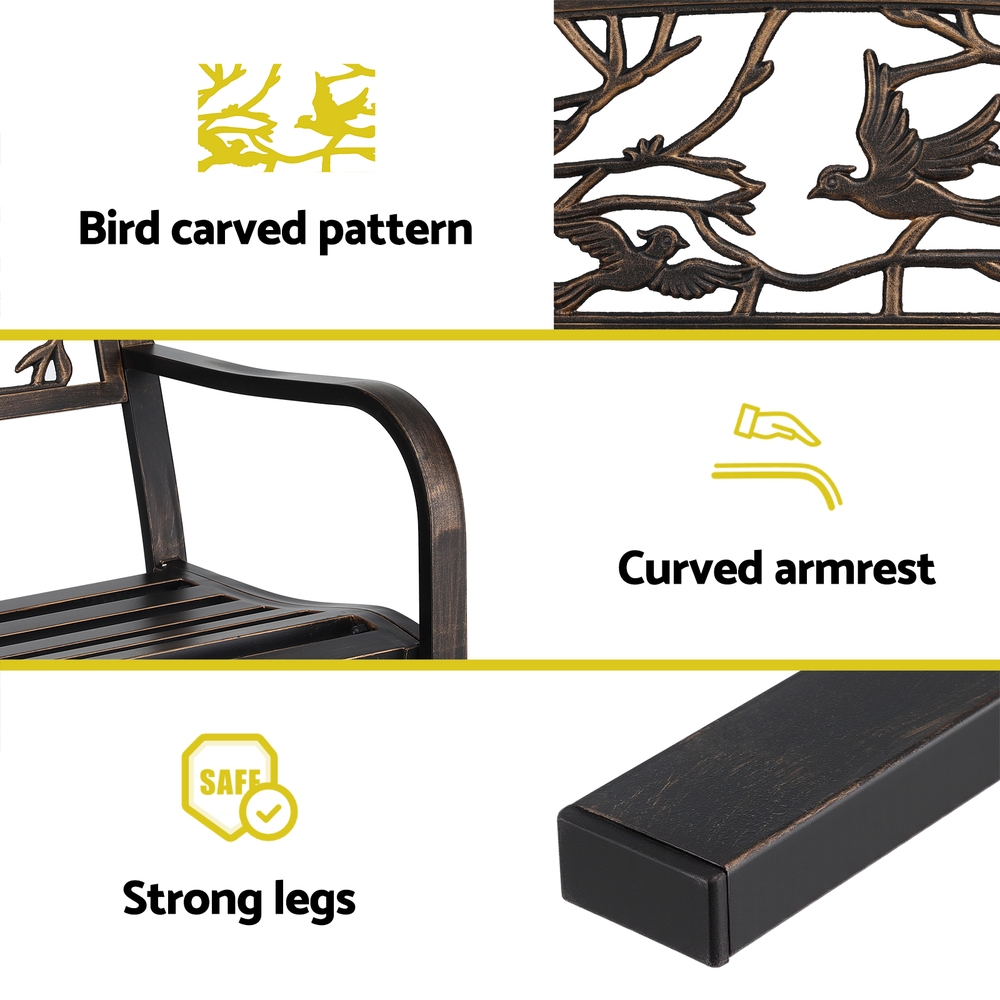 Gardeon Outdoor Bench Seat Garden Steel Outdoor Furniture 3 Seater Park Bronze - Image 6