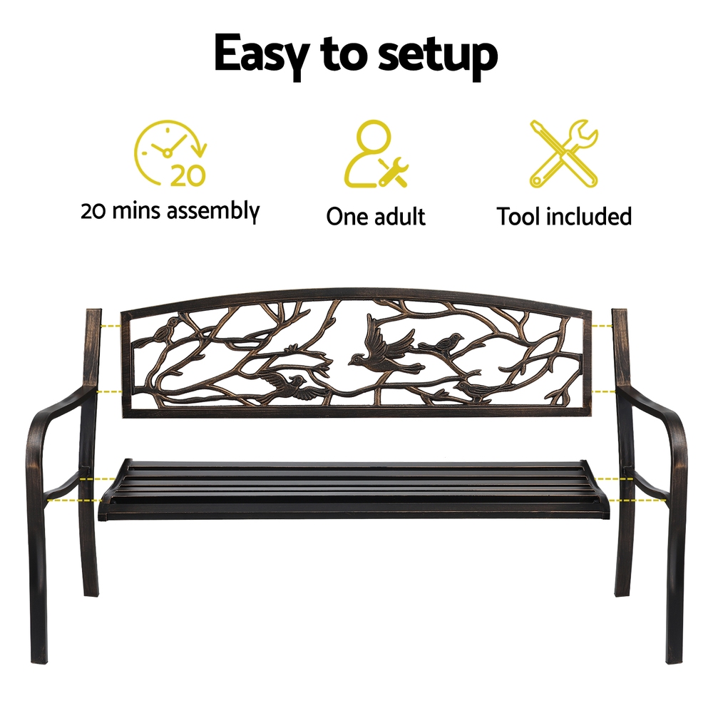 Gardeon Outdoor Bench Seat Garden Steel Outdoor Furniture 3 Seater Park Bronze - Image 7