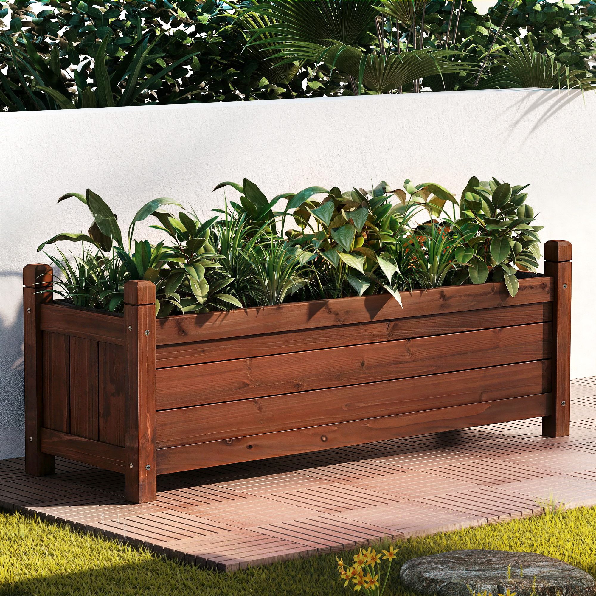 Green Fingers Garden Bed Wooden Planter Box Raised Container Growing 90x30x33cm Brown - Image 1
