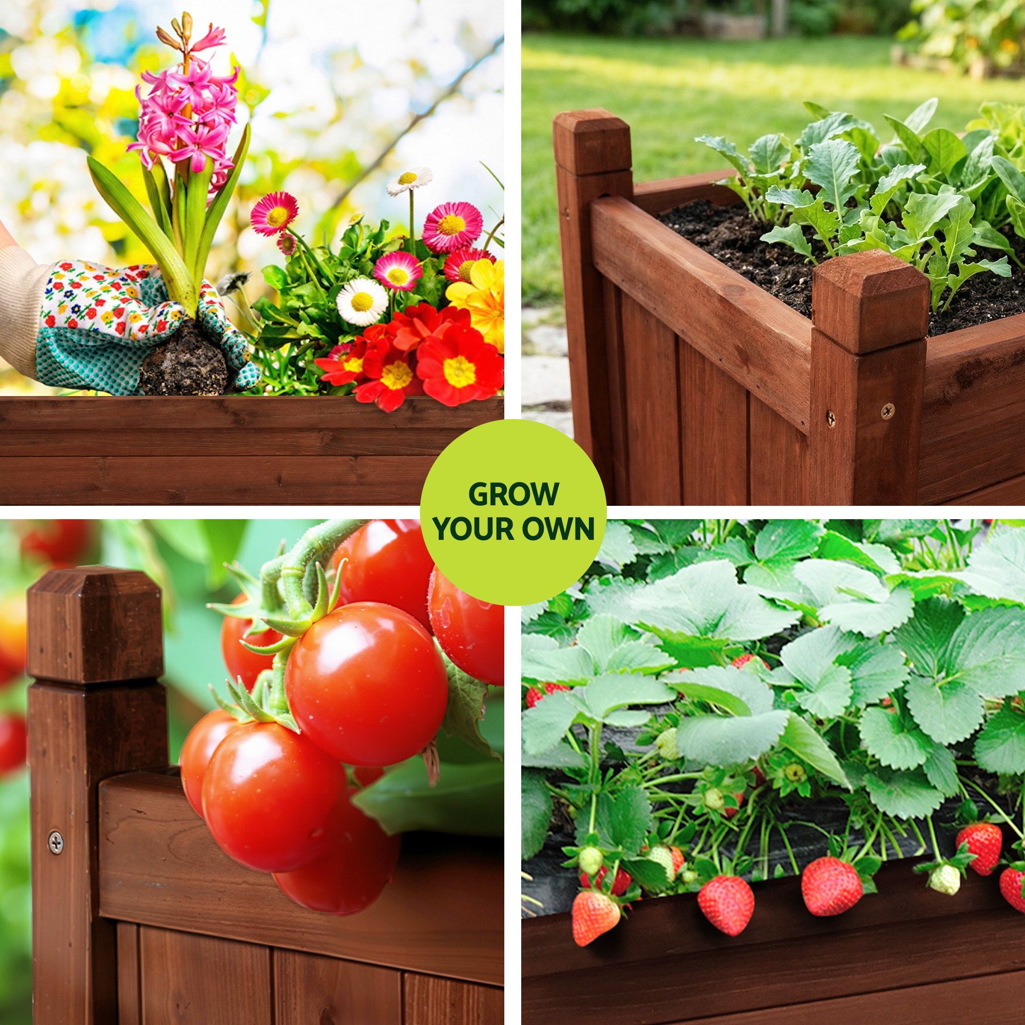 Green Fingers Garden Bed Wooden Planter Box Raised Container Growing 90x30x33cm Brown - Image 5