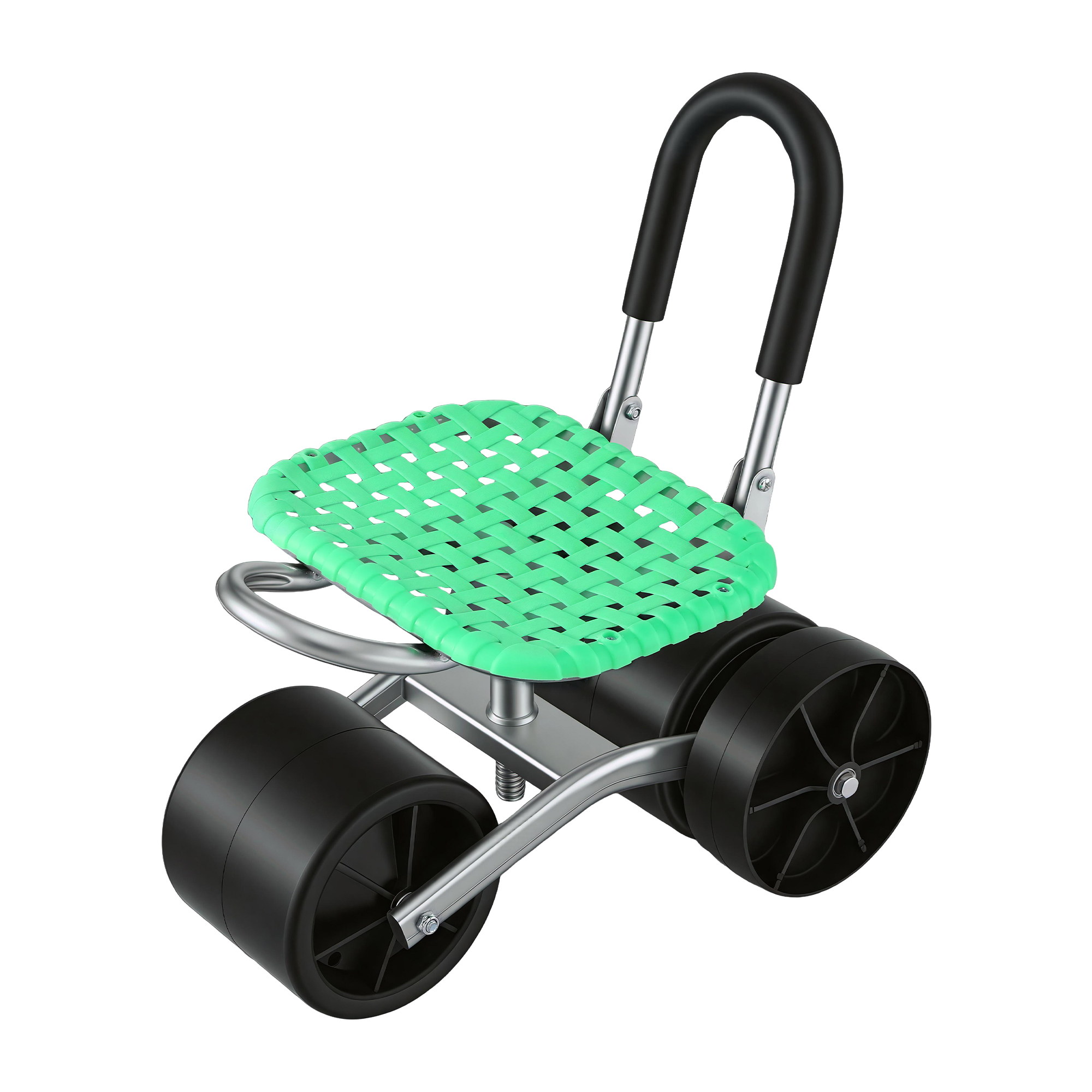 Gardeon Gardening Cart with 360° Swivel Seat | Rolling Work Seat with Adjustable Height & All-Terrain Wheels | 130KG Capacity Heavy Duty Garden Scooter for Back Pain Relief & Vehicle Detailing | Foldable Backrest & Ventilated Seat, Green - Image 3