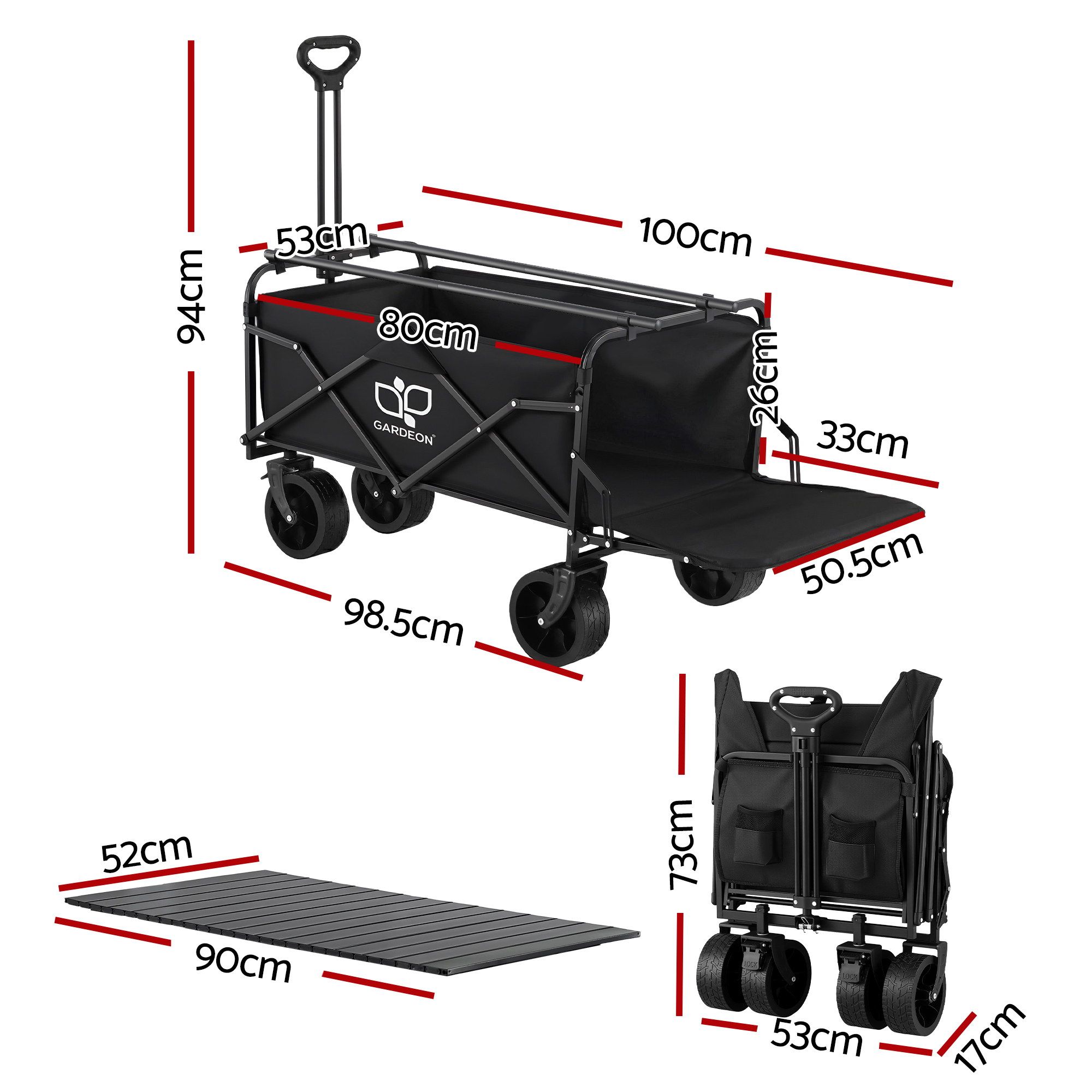 Gardeon Folding Camping Wagon Heavy Duty Utility Cart with Tailgate Table 150L - Image 2