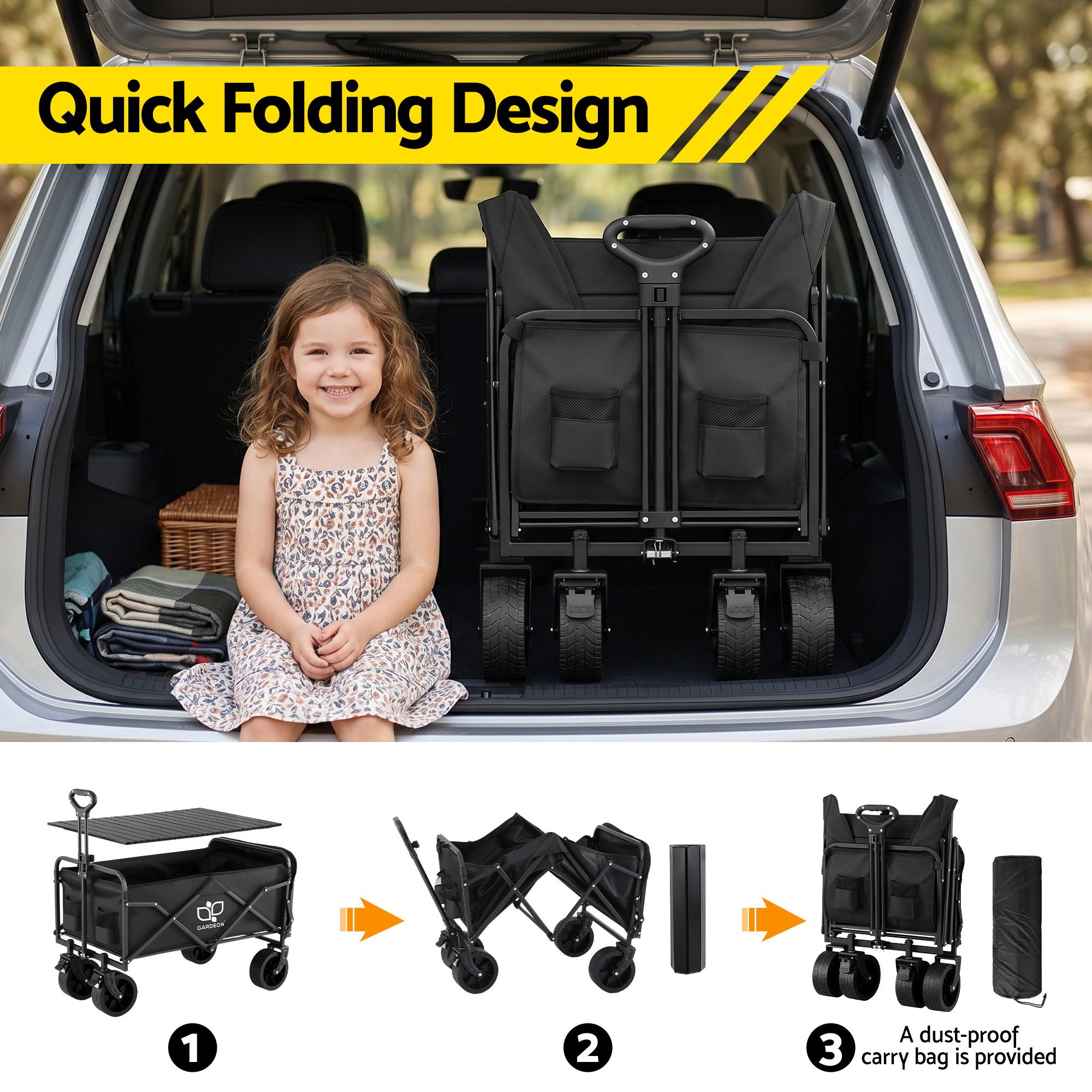 Gardeon Folding Camping Wagon Heavy Duty Utility Cart with Tailgate Table 150L - Image 6