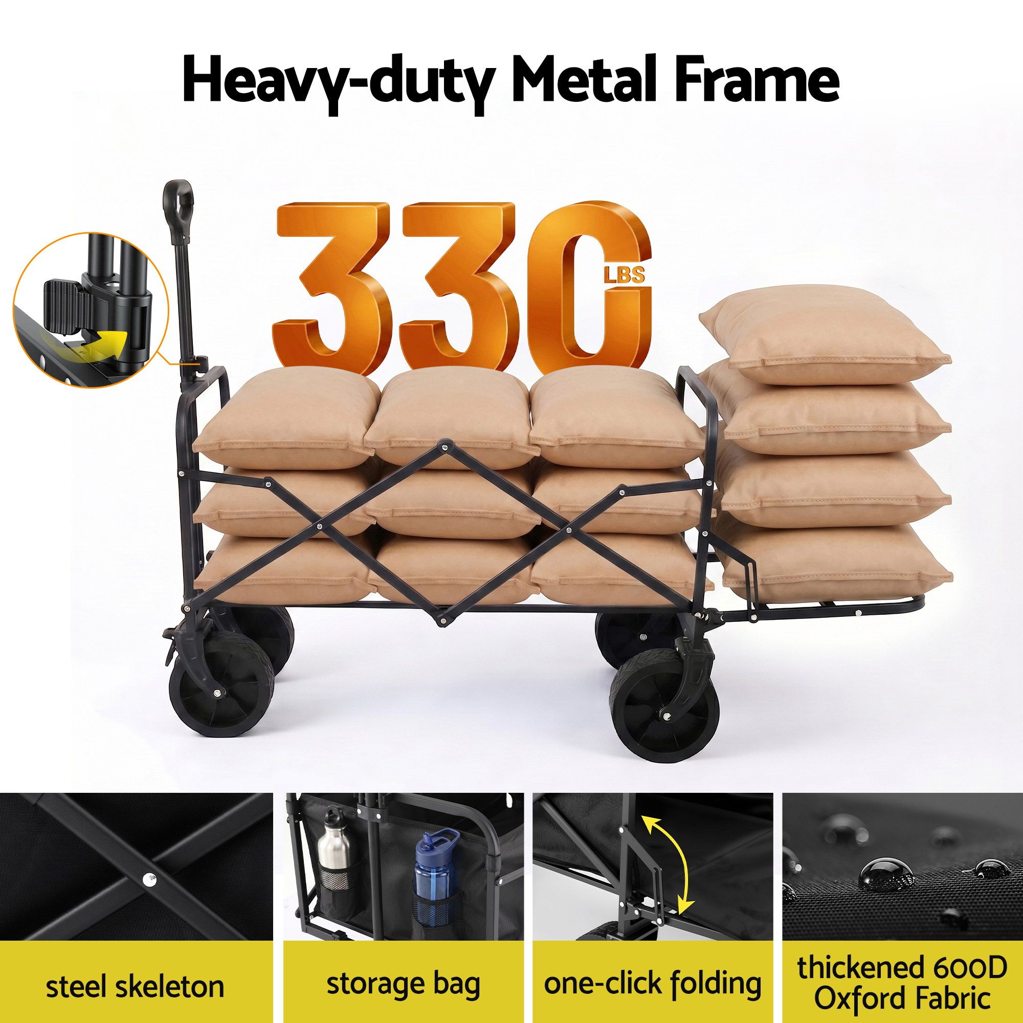 Gardeon Folding Camping Wagon Heavy Duty Utility Cart with Tailgate Table 150L - Image 7