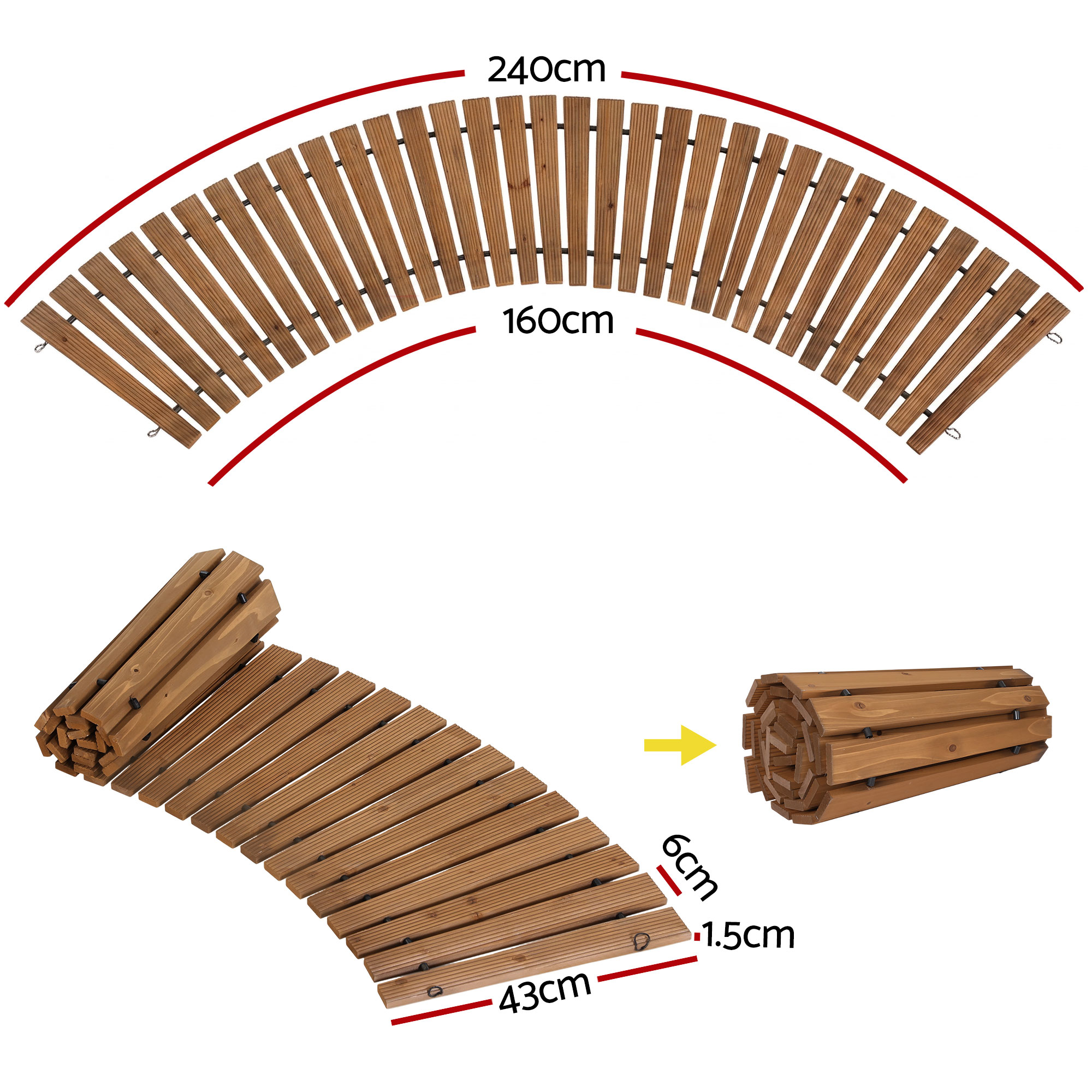 Gardeon 8FT Wooden Garden Pathway Roll-Out Curved Walkway Outdoor Backyard Brown - Image 2