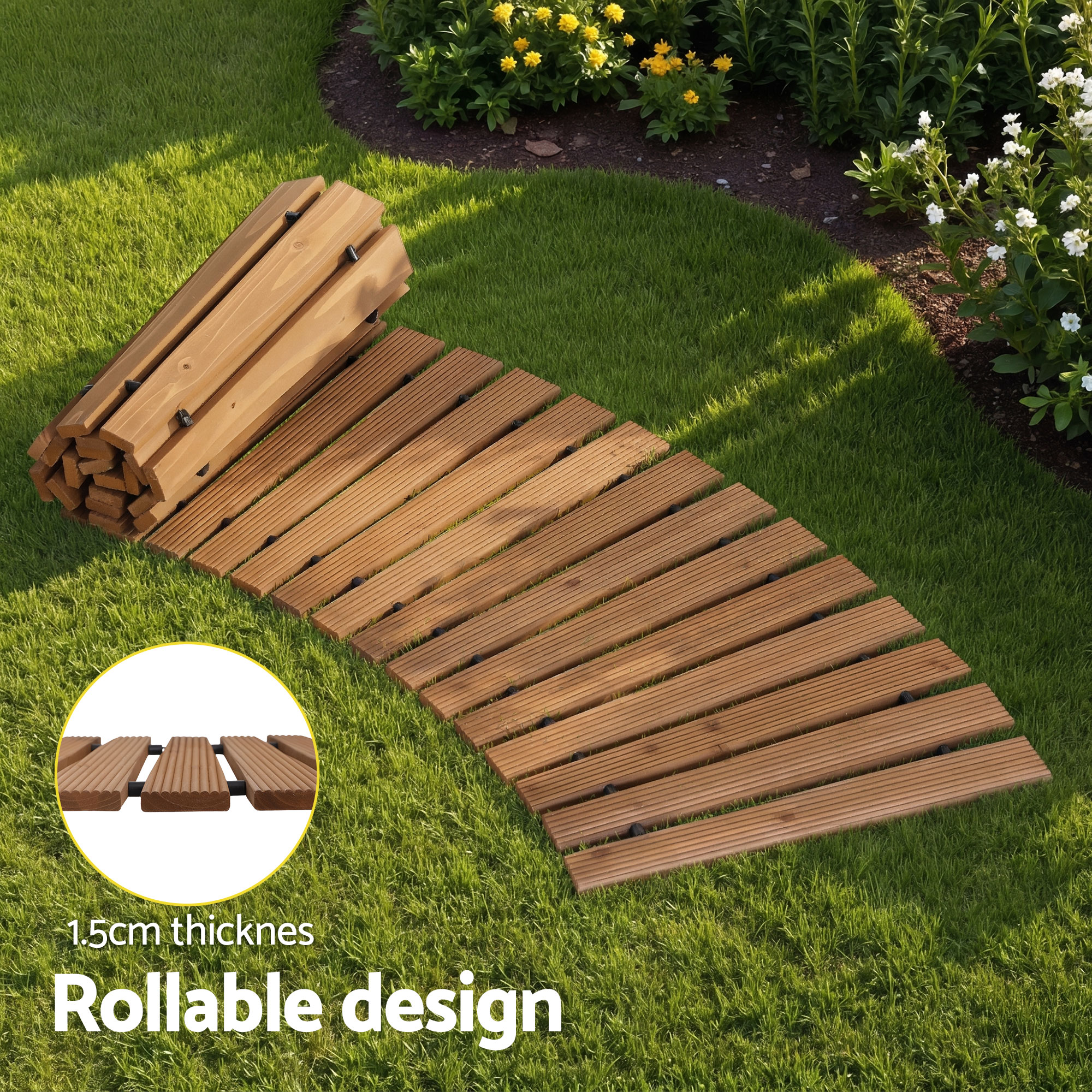 Gardeon 8FT Wooden Garden Pathway Roll-Out Curved Walkway Outdoor Backyard Brown - Image 5