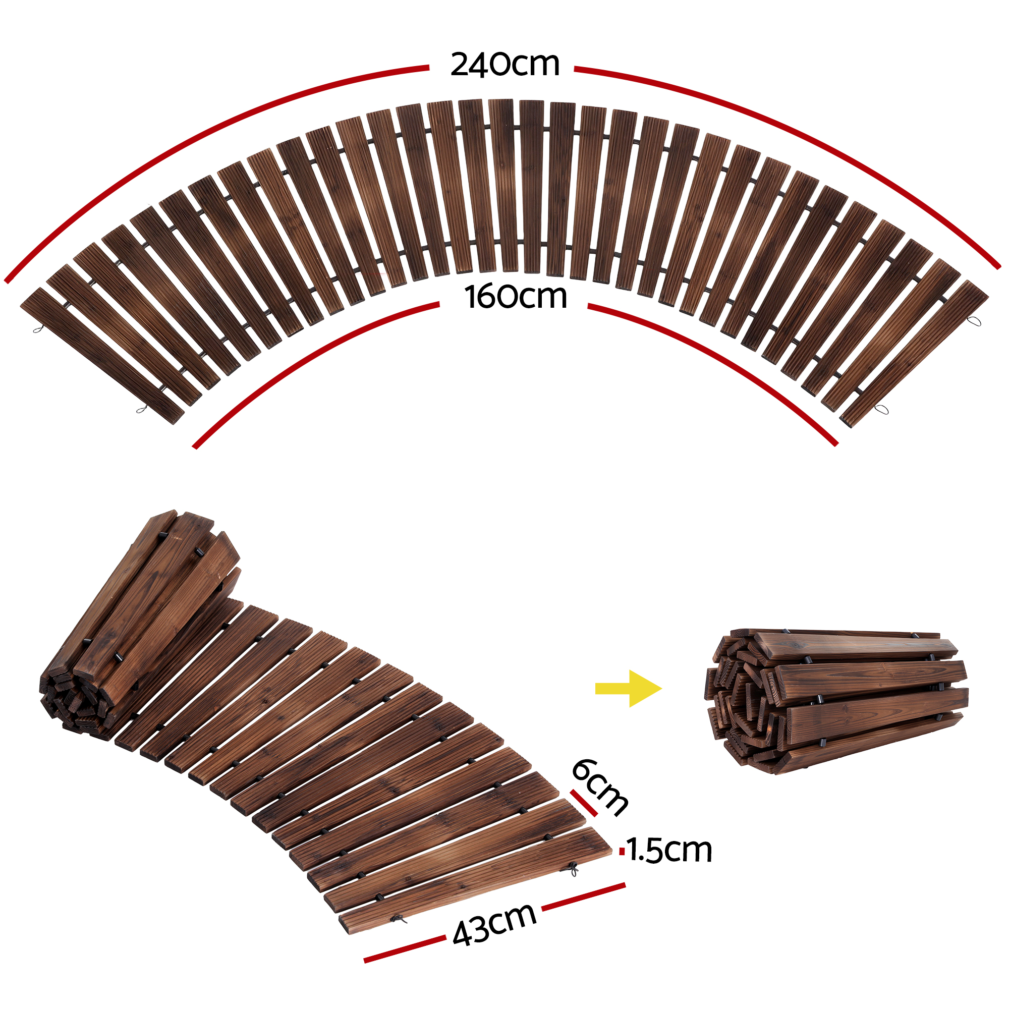 Gardeon 8FT Wooden Garden Pathway Roll-Out Curved Walkway Outdoor Backyard Charcoal Brown - Image 2