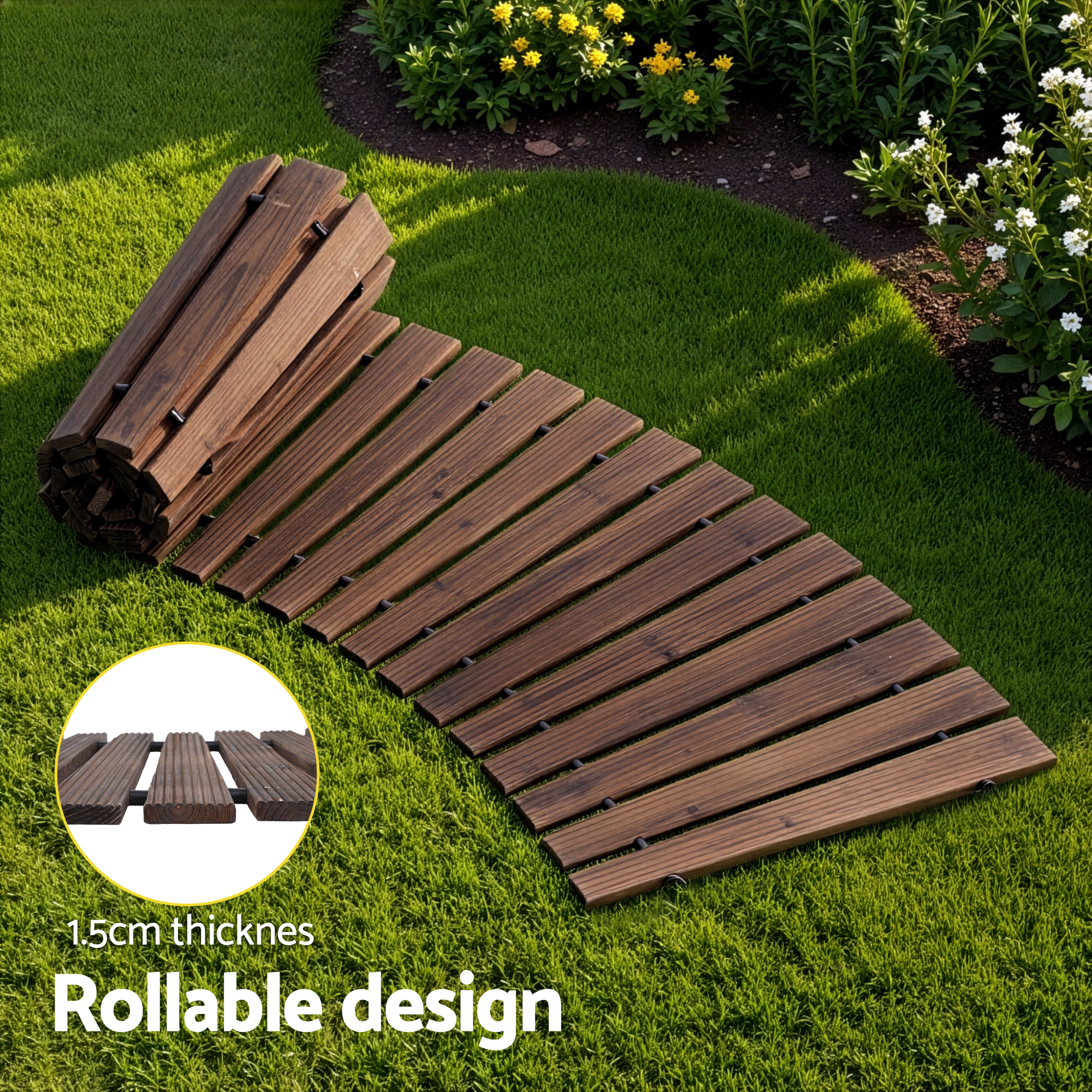 Gardeon 8FT Wooden Garden Pathway Roll-Out Curved Walkway Outdoor Backyard Charcoal Brown - Image 5