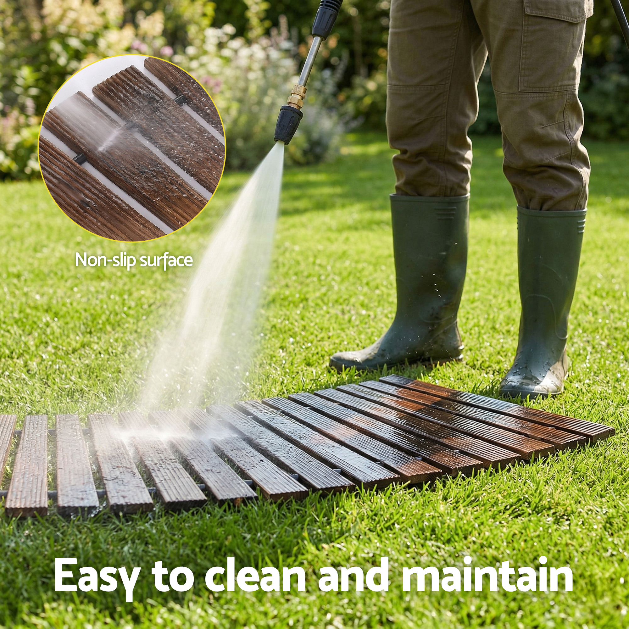 Gardeon 8FT Wooden Garden Pathway Roll-Out Curved Walkway Outdoor Backyard Charcoal Brown - Image 6