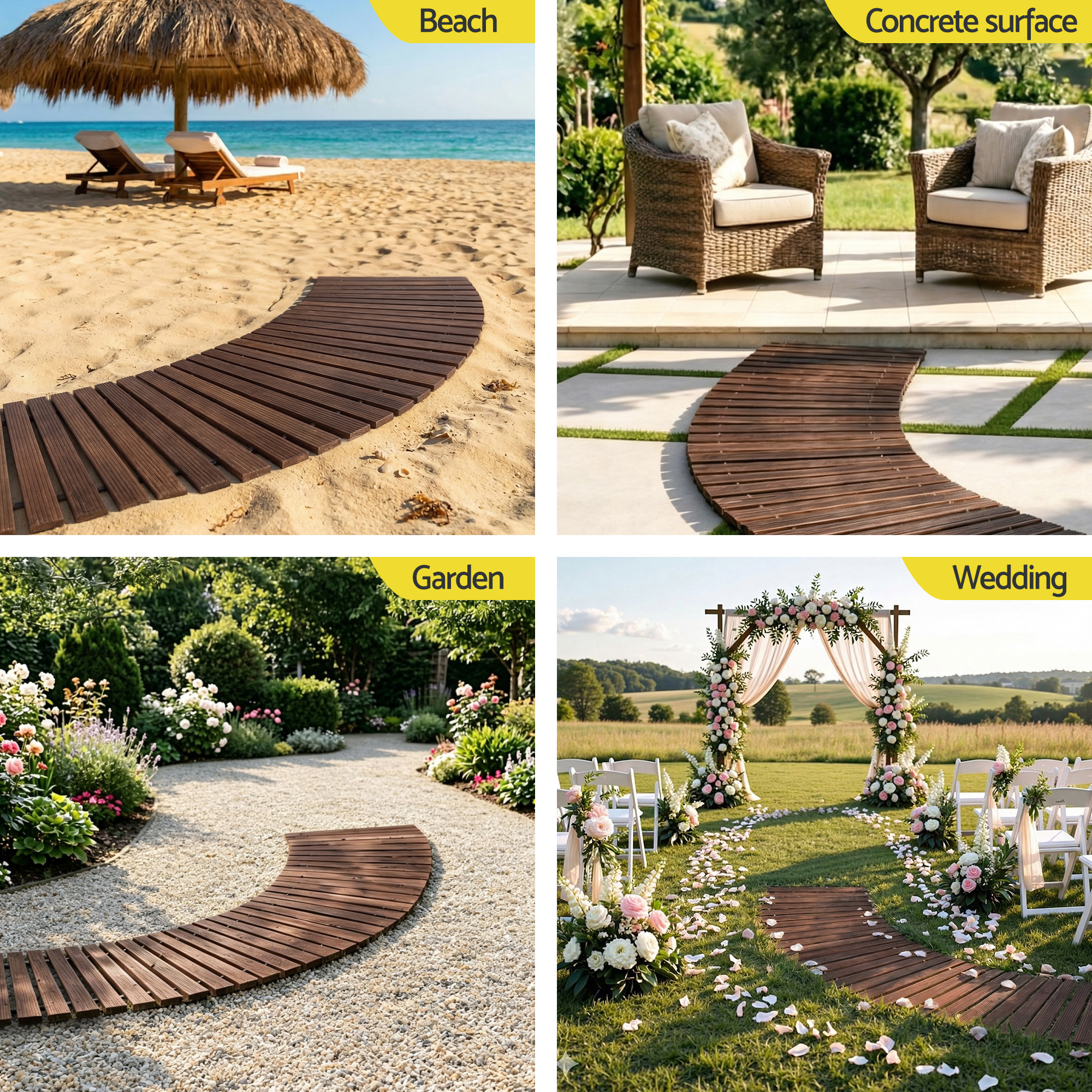 Gardeon 8FT Wooden Garden Pathway Roll-Out Curved Walkway Outdoor Backyard Charcoal Brown - Image 7