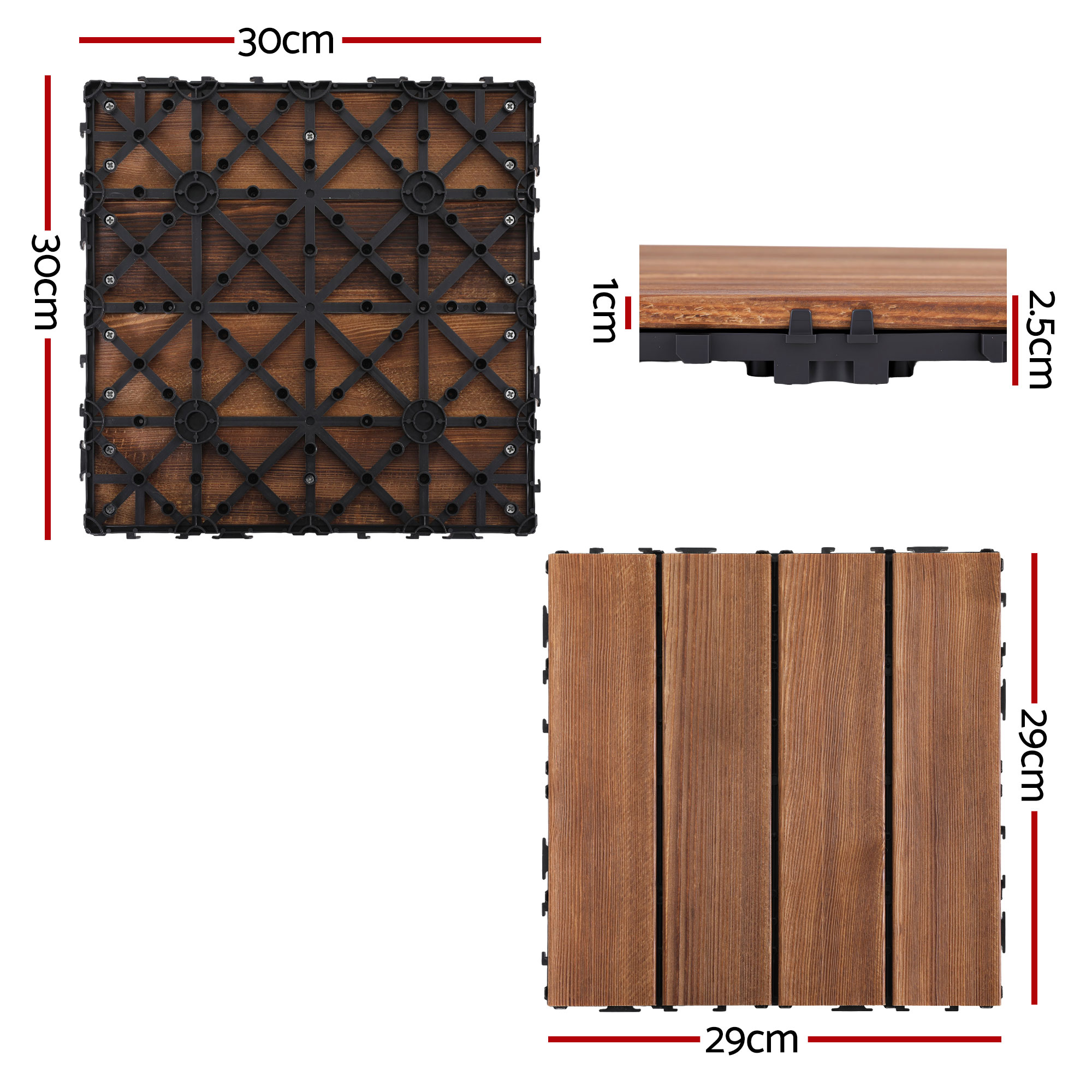 Gardeon 10PCS Wood Deck Tiles 30x30cm Interlocking Floor Tiles for Patio Balcony Garden - Image 2