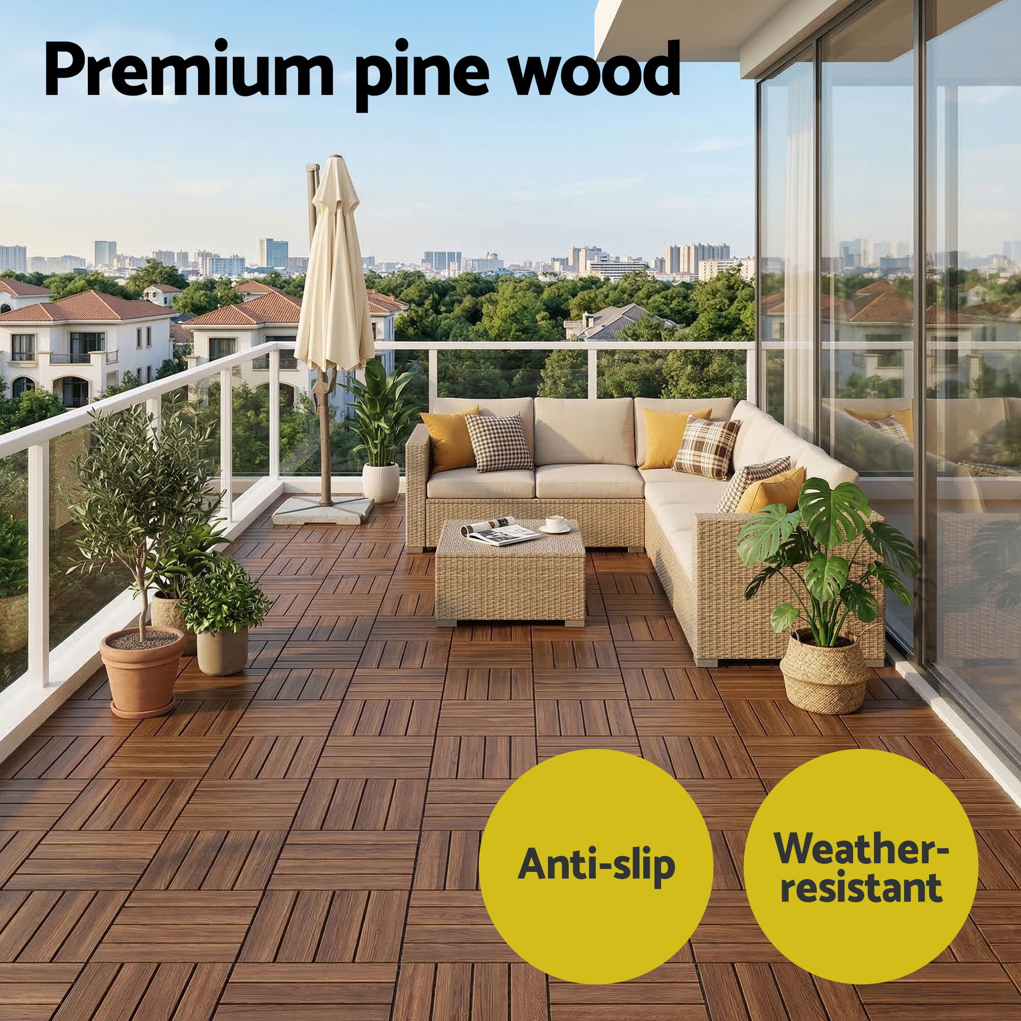Gardeon 27PCS Wood Deck Tiles 30x30cm Interlocking Floor Tiles for Patio Balcony Garden - Image 4