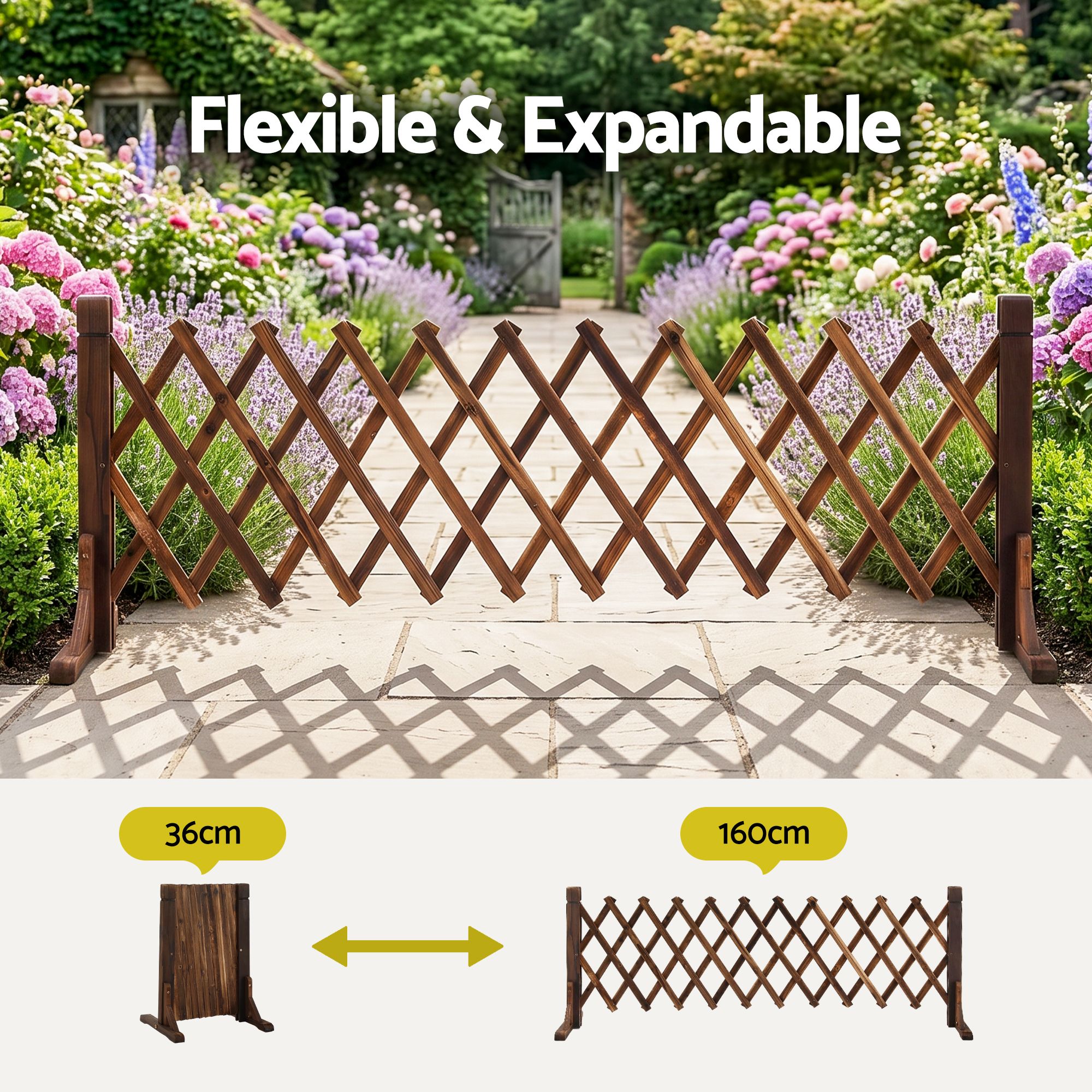 Gardeon Garden Fences Expandable Wooden Trellis Fence Plant Frame 160cm Brown - Image 5