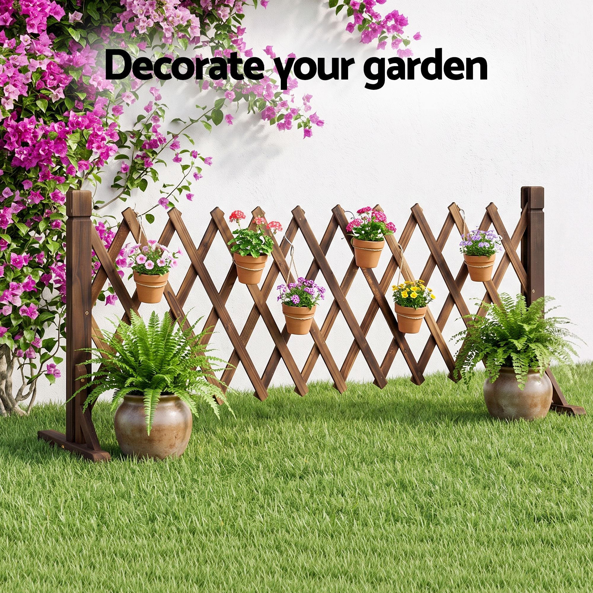 Gardeon Garden Fences Expandable Wooden Trellis Fence Plant Frame 160cm Brown - Image 8