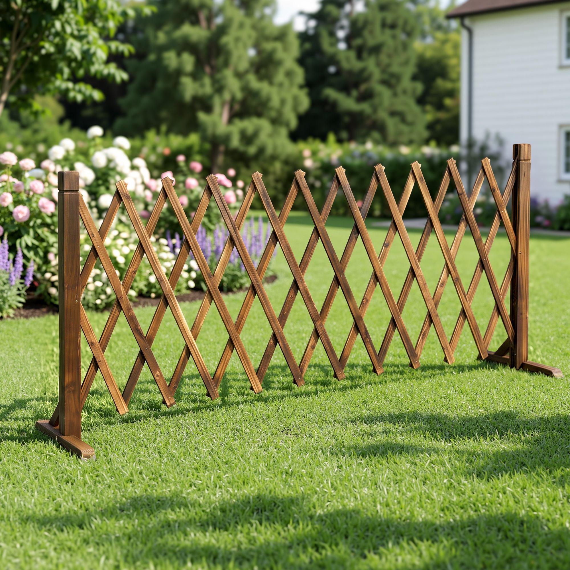 Gardeon Garden Fences Expandable Wooden Trellis Fence Plant Frame 200cm Brown - Image 1